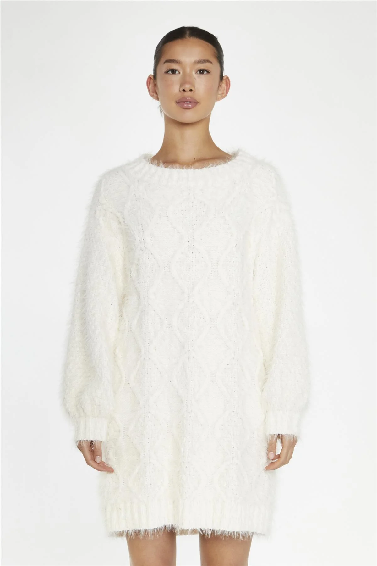 Cream Cable-Knit Jumper Mini-Dress - Image 3