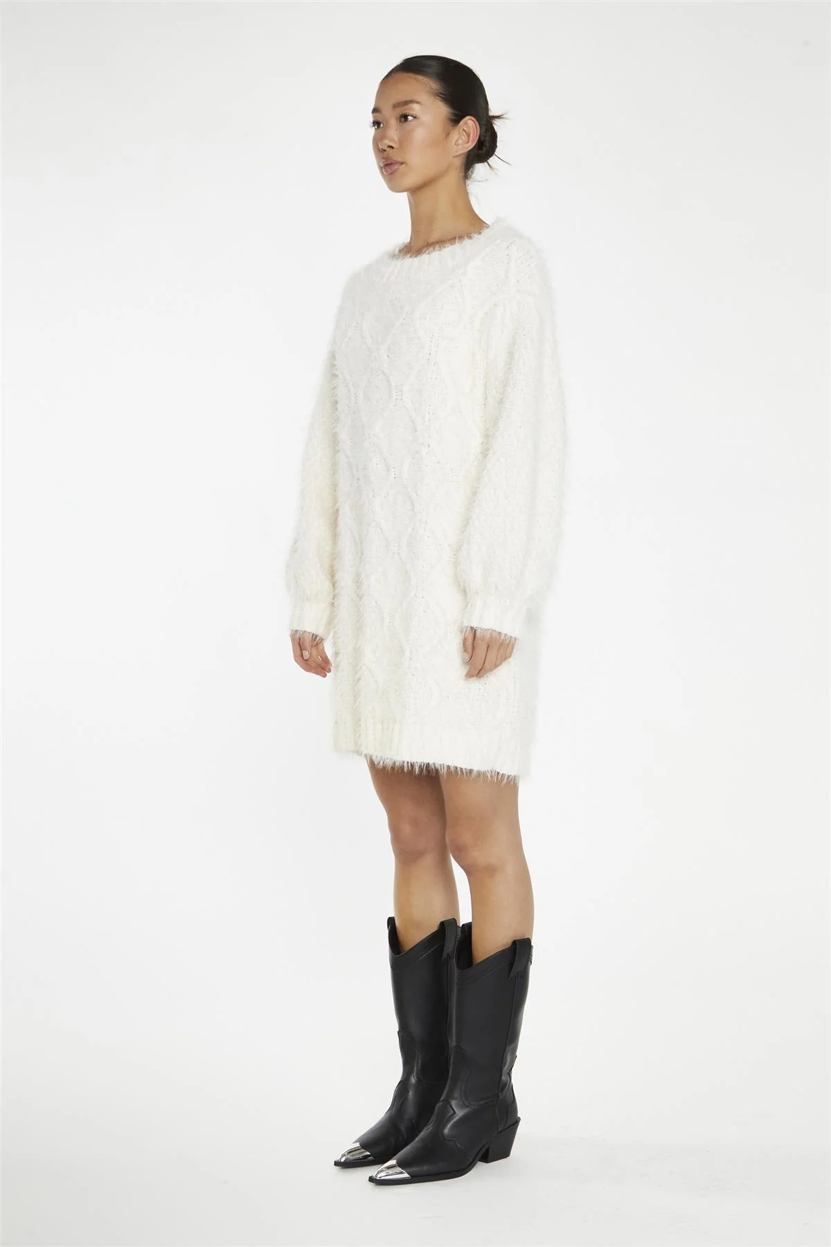 Cream Cable-Knit Jumper Mini-Dress - Image 4