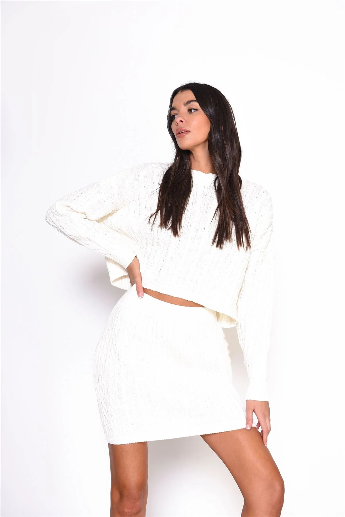 Cream Knitted Mini Skirt - Image 3