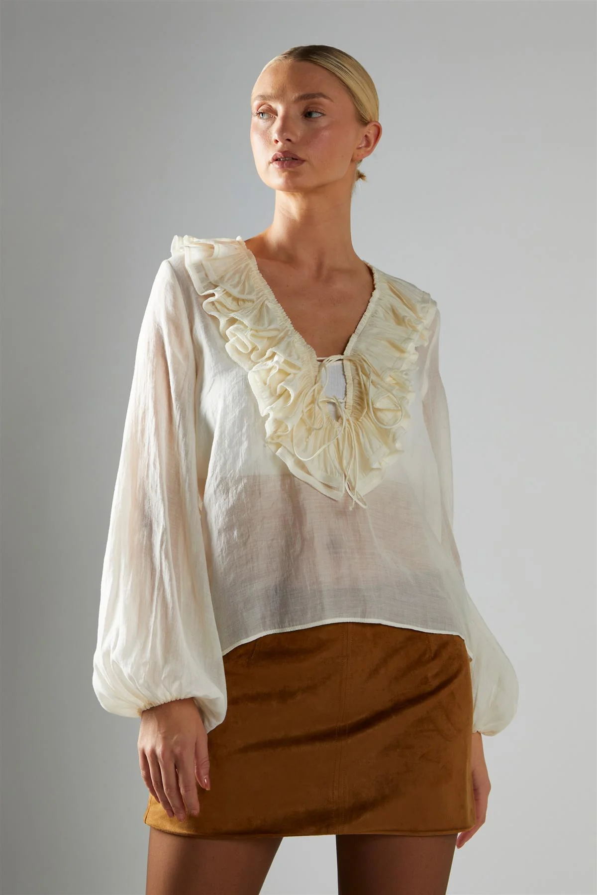 Cream Ruffle-Neck Blouse - Image 4
