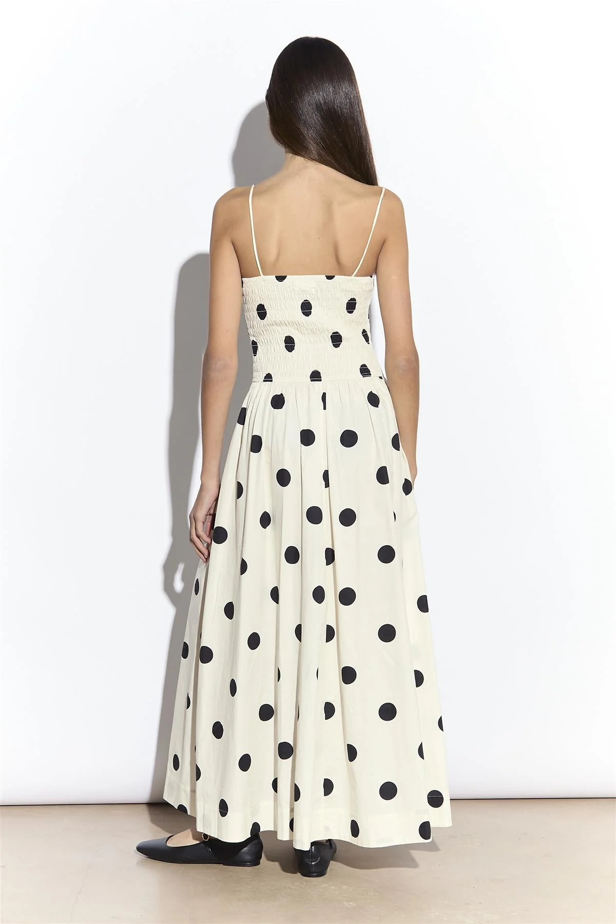 Cream Spot Shirred Dropped Waist Midi Dress - Image 4