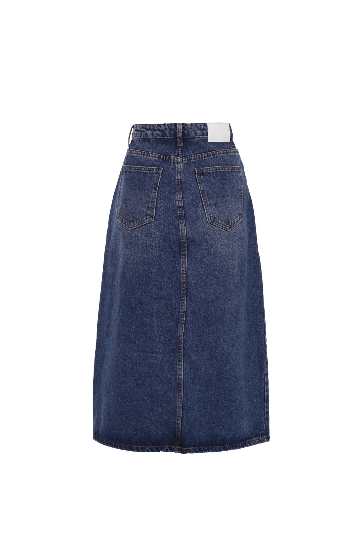 Dark Blue Stonewash Split High Waisted Midi Skirt - Image 5