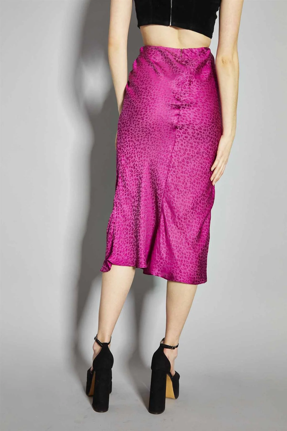 Deep-Orchid Leopard Bias-Cut Midi-Skirt - Image 2