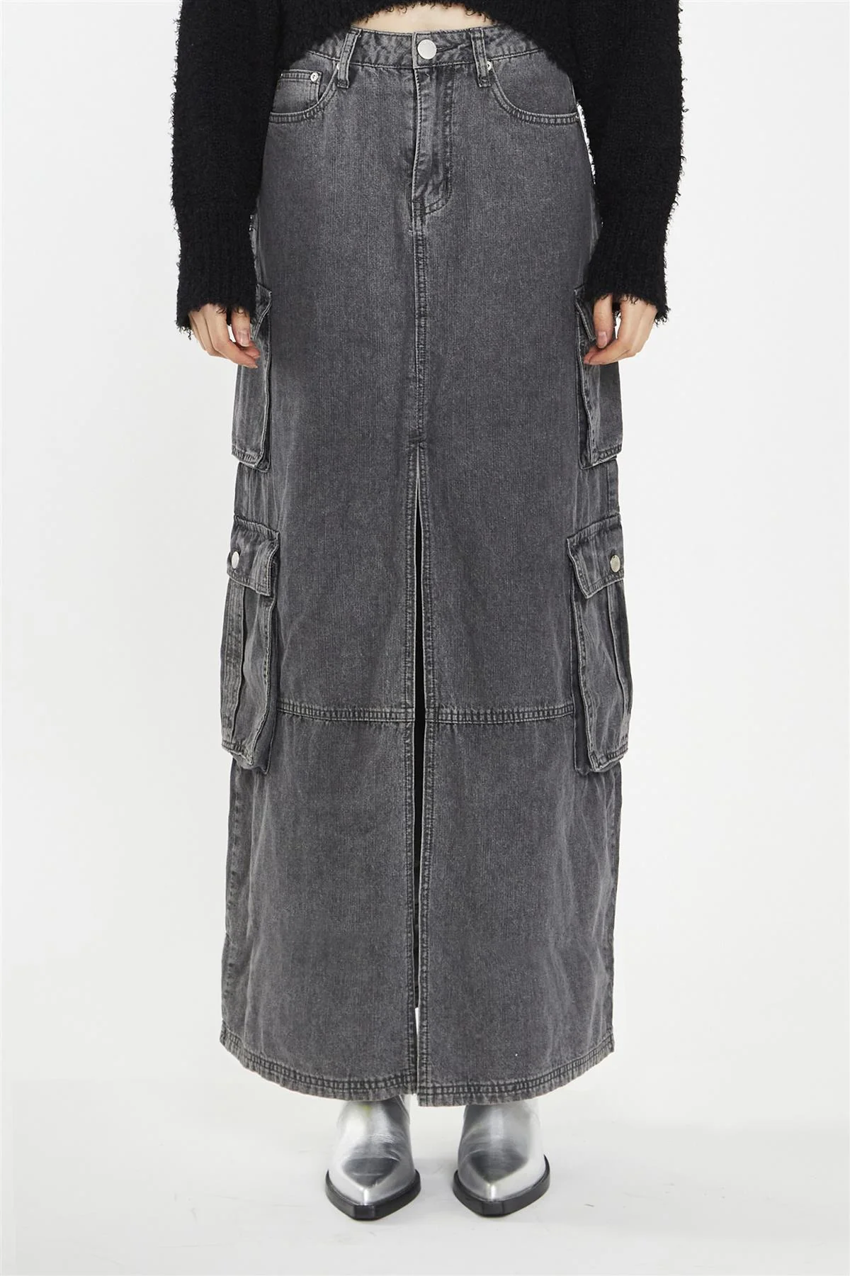 Denim Maxi Skirt - Grey Wash