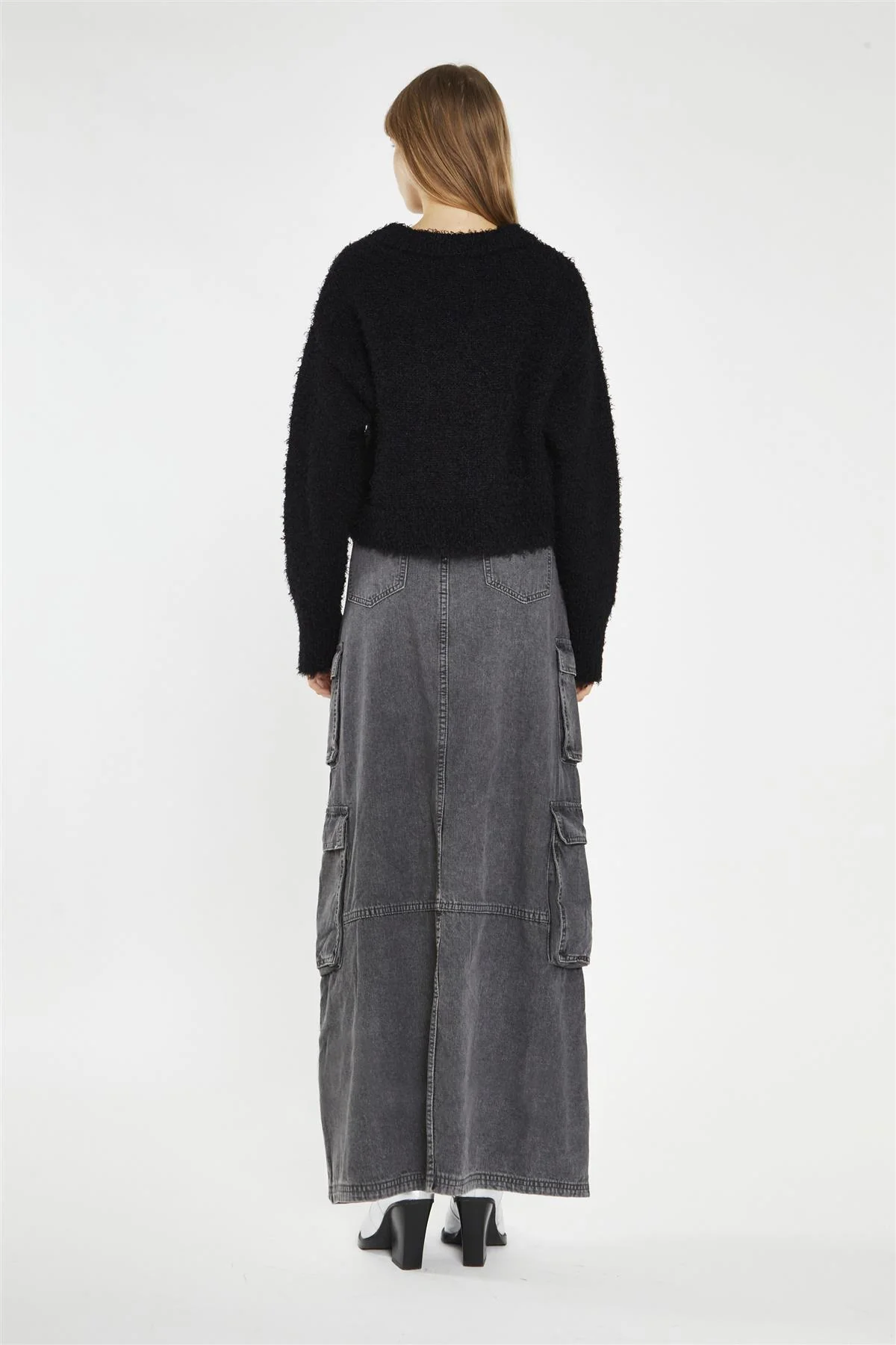 Denim Maxi Skirt - Grey Wash - Image 2