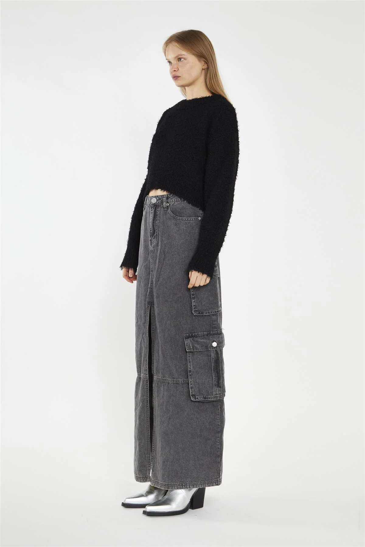 Denim Maxi Skirt - Grey Wash - Image 4