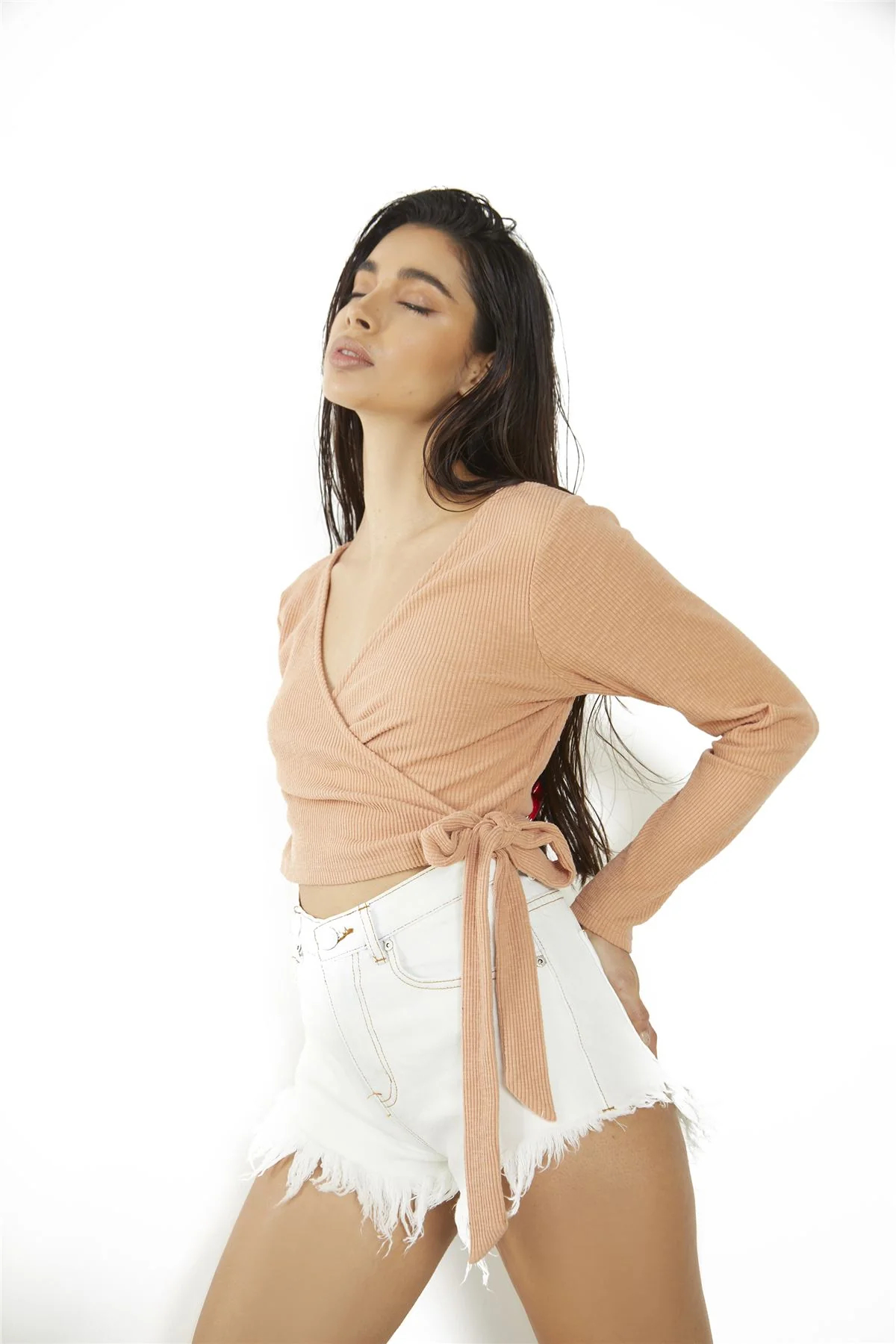 Dusty Orange Ribbed Wrap Crop Top - Image 4