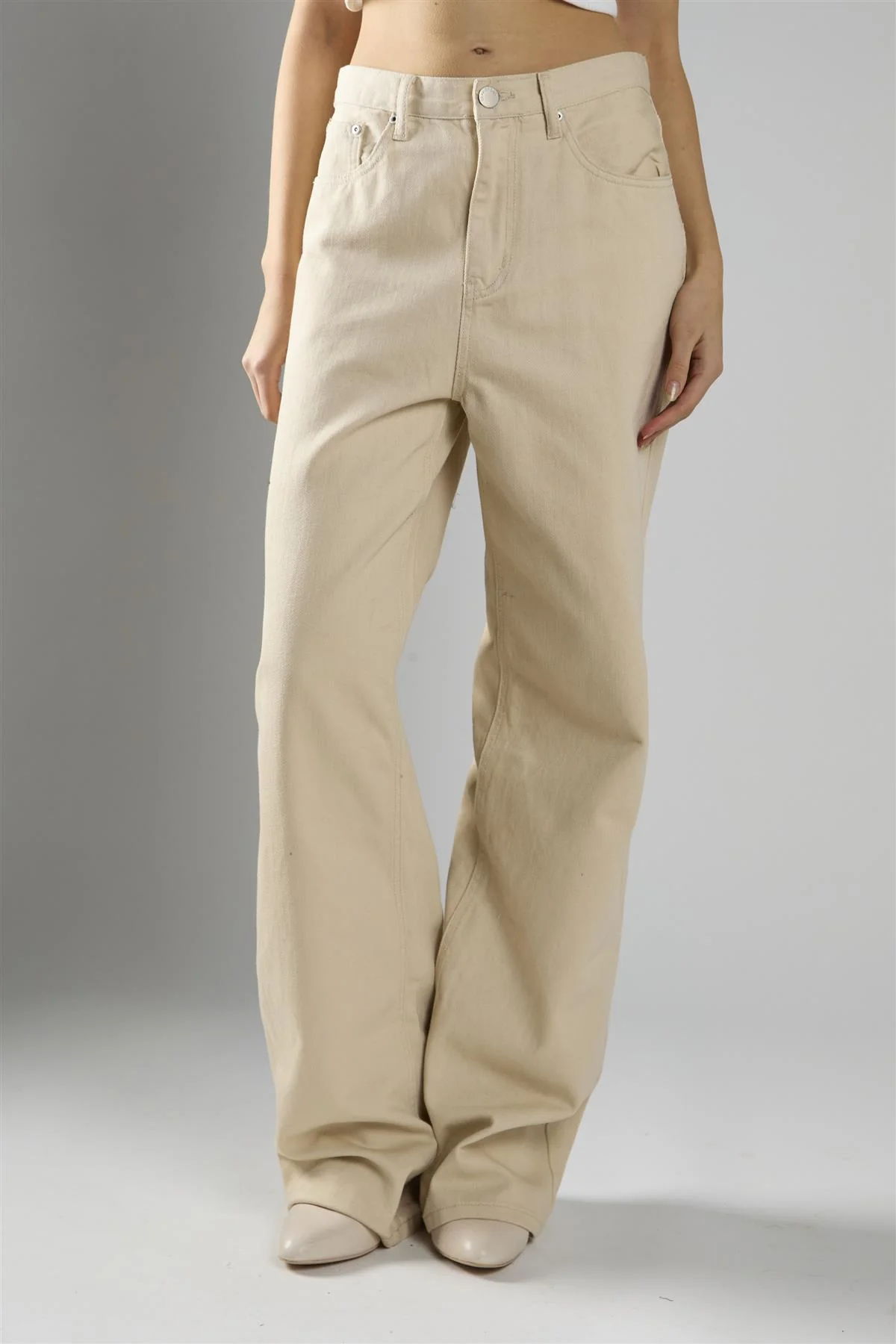 Ecru High-Waisted Straight-Leg Jeans - Image 3