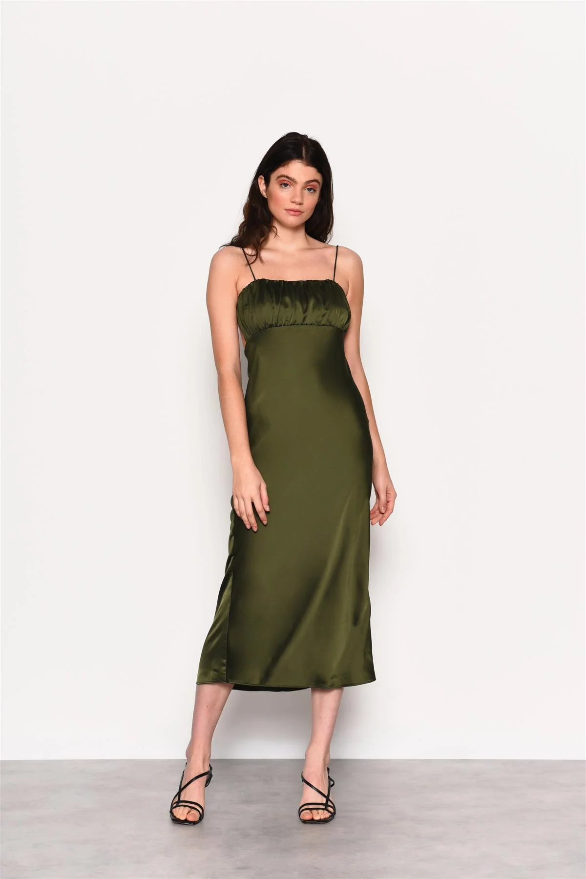 Forest Green Satin Open Tie Back Maxi Dress - Image 3