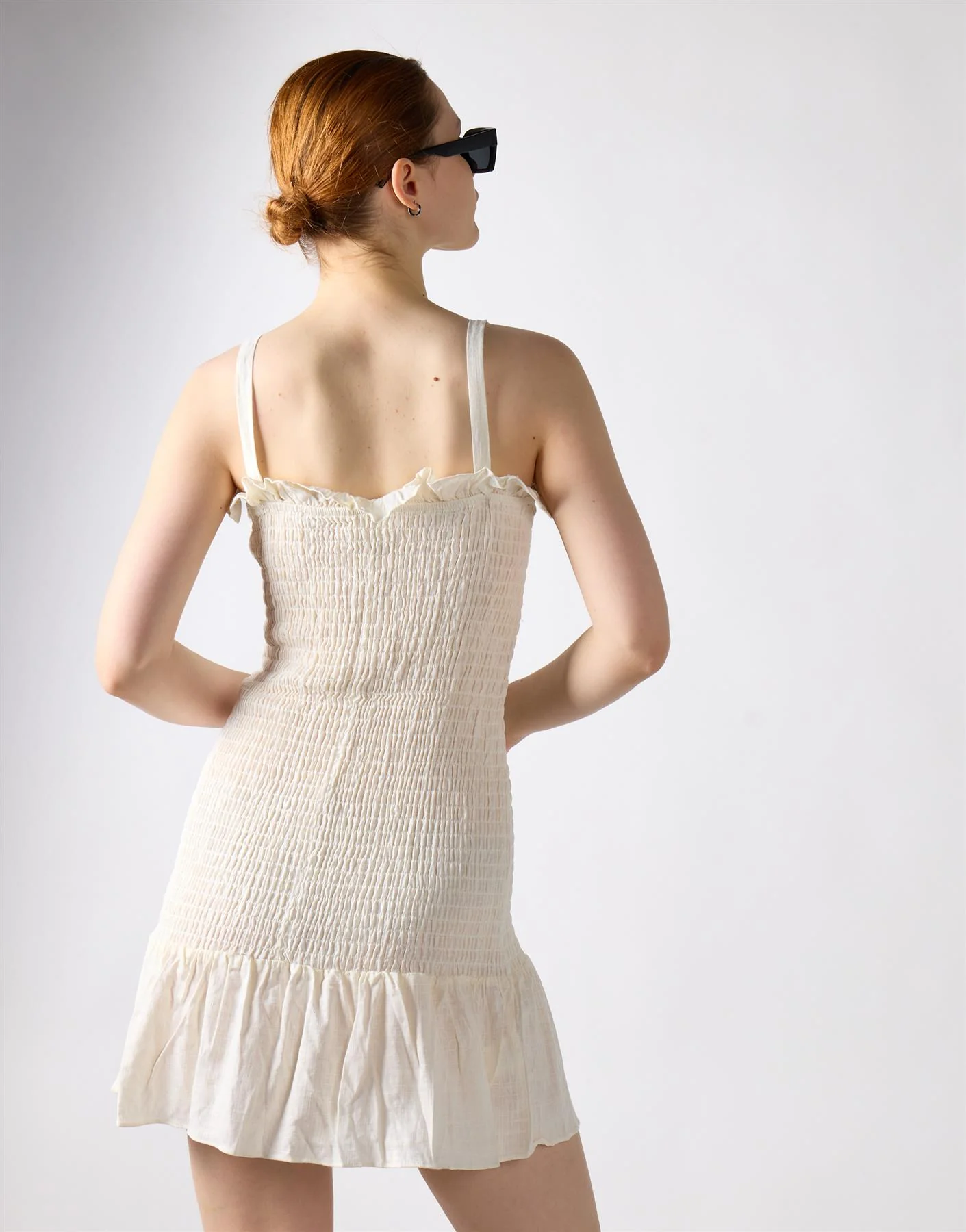 Frill Short Square Neck Dress - Off White - Image 2