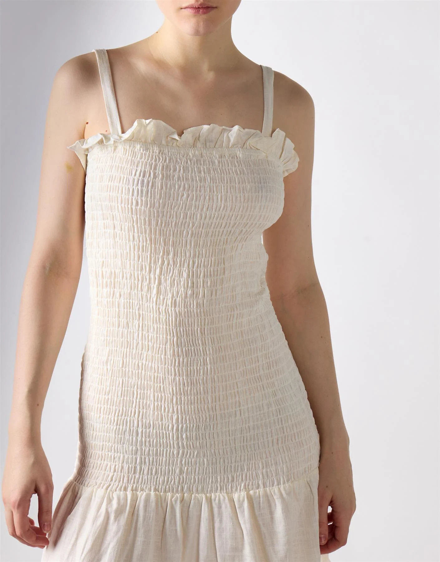 Frill Short Square Neck Dress - Off White - Image 3