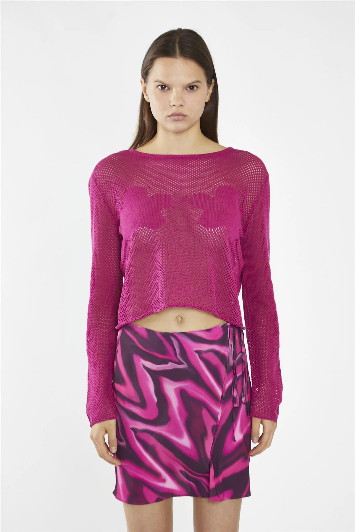 Fuchsia Crochet Long-Sleeve Top - Image 3