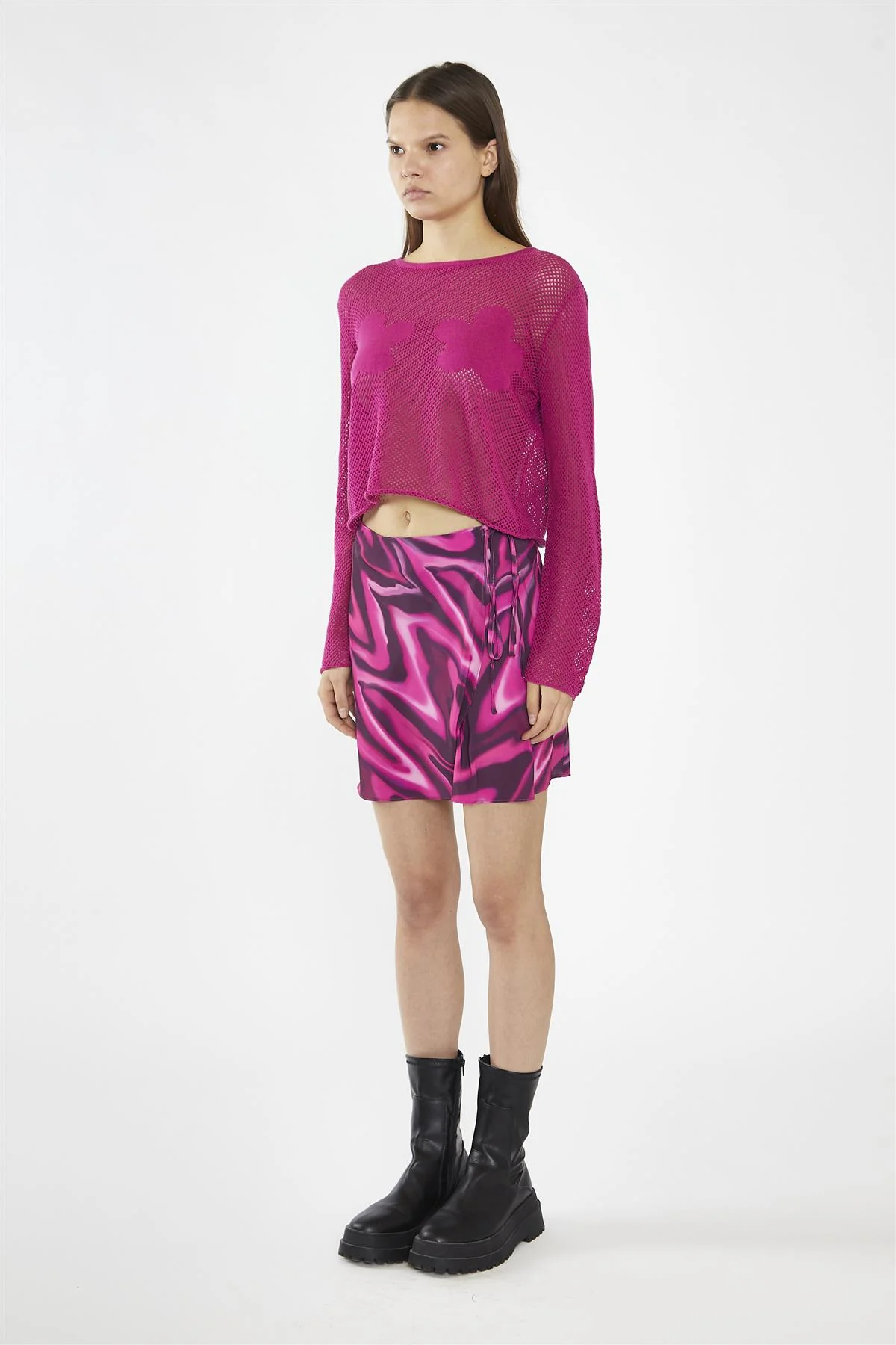 Fuchsia Crochet Long-Sleeve Top - Image 4
