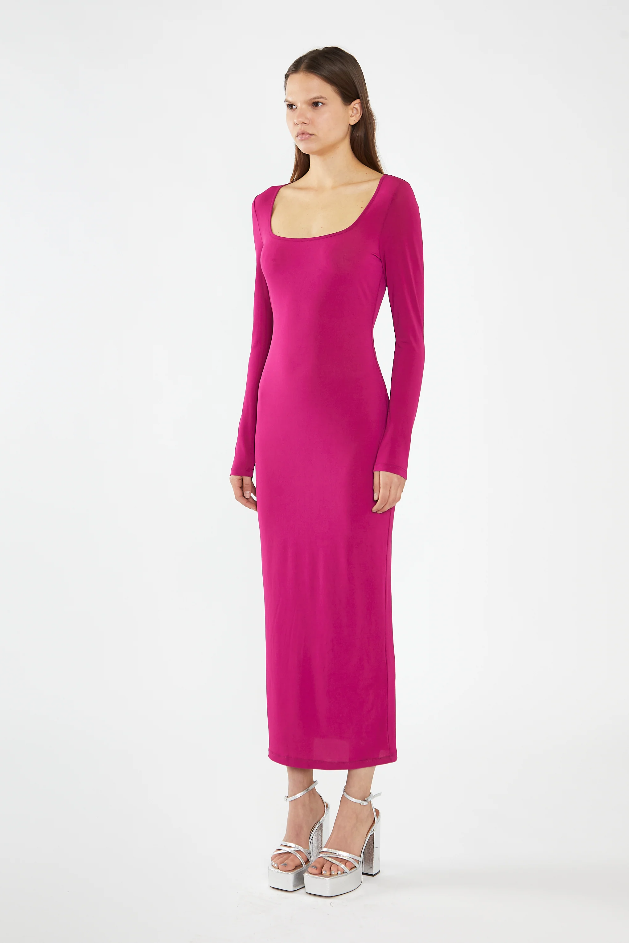 Fuchsia Square-Neck Bodycon Maxi-Dress - Image 4
