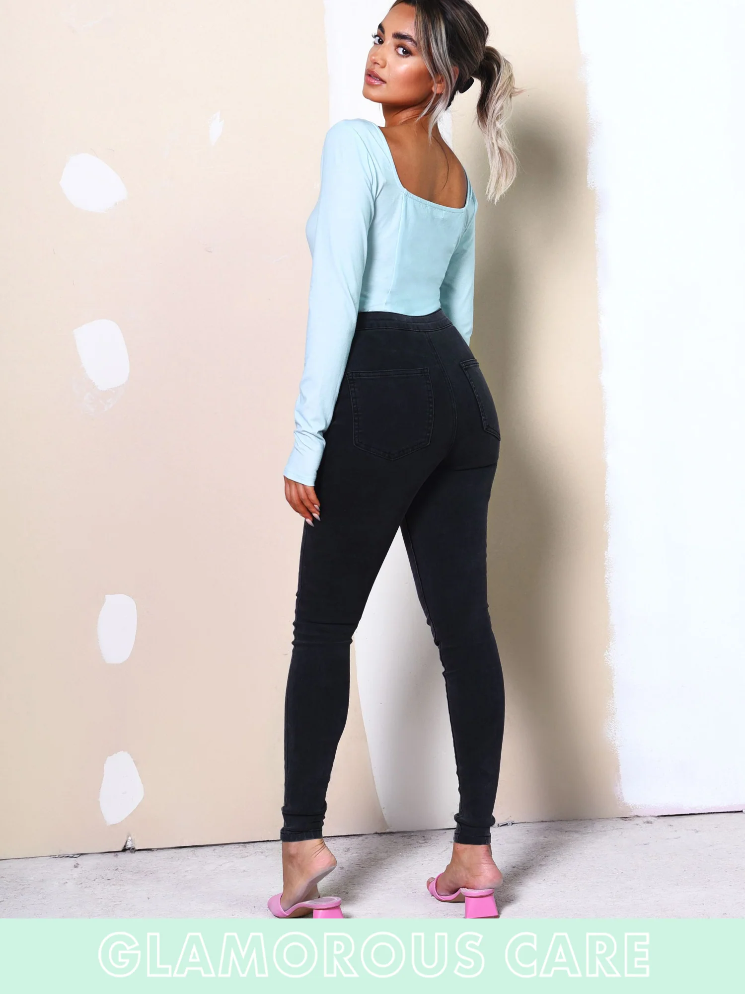 Glamorous Care Light Blue Square Neck Bodysuit - Image 3