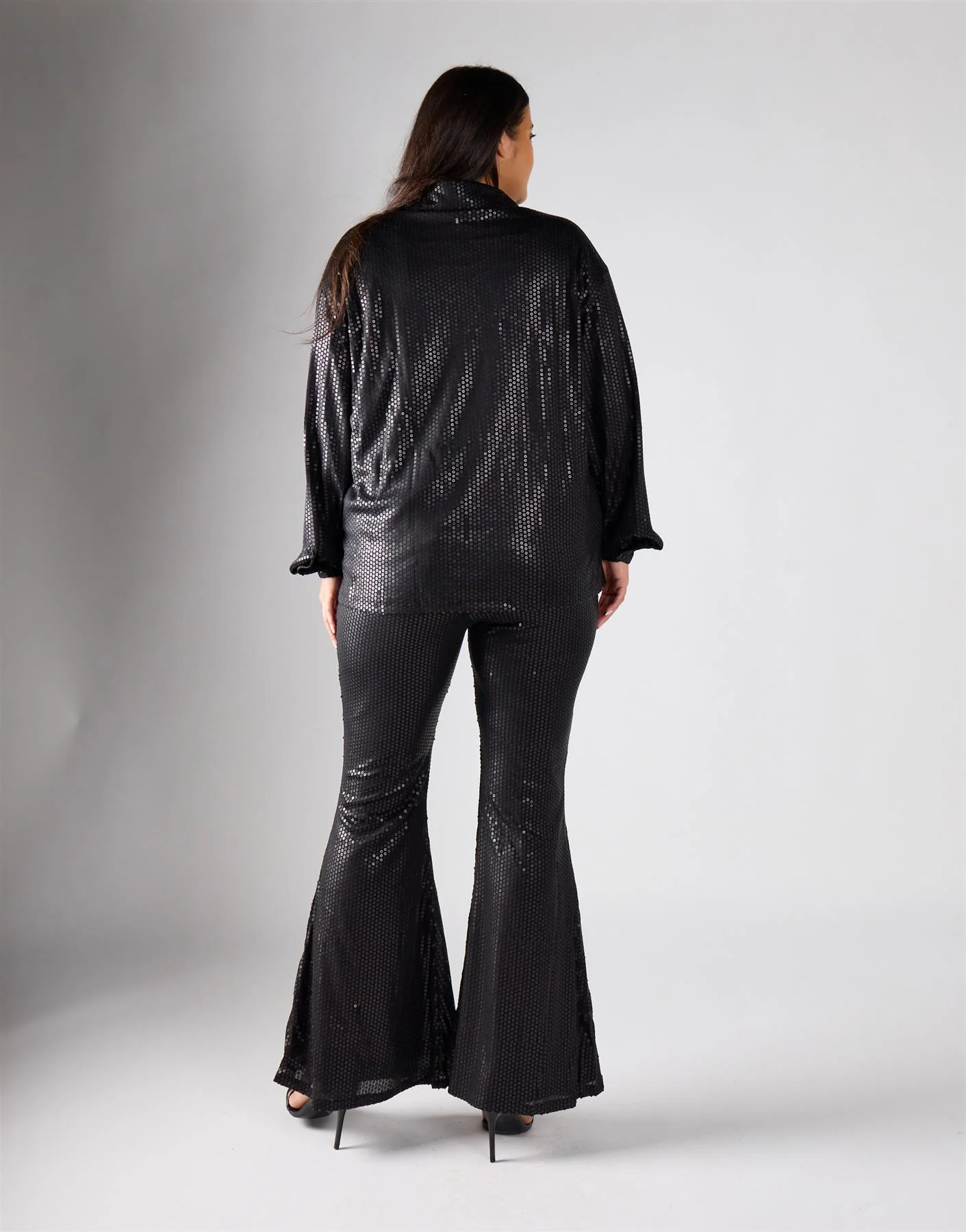 Glamorous Curve Black Sequin Wide Leg Trousers - Image 4