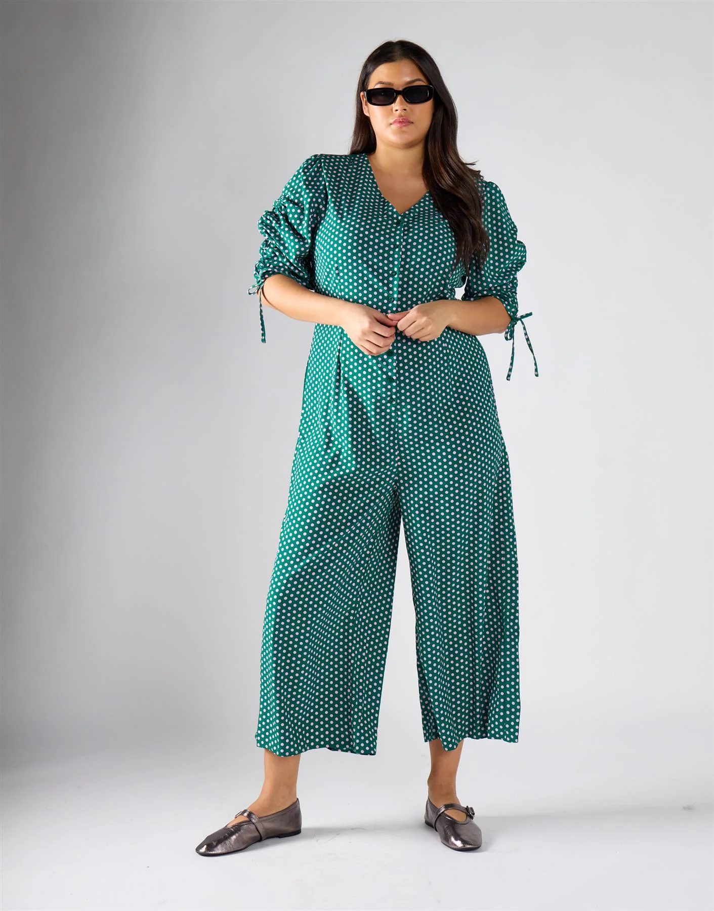 Glamorous Curve Green Lilac Spot Jumpsuit - Image 2