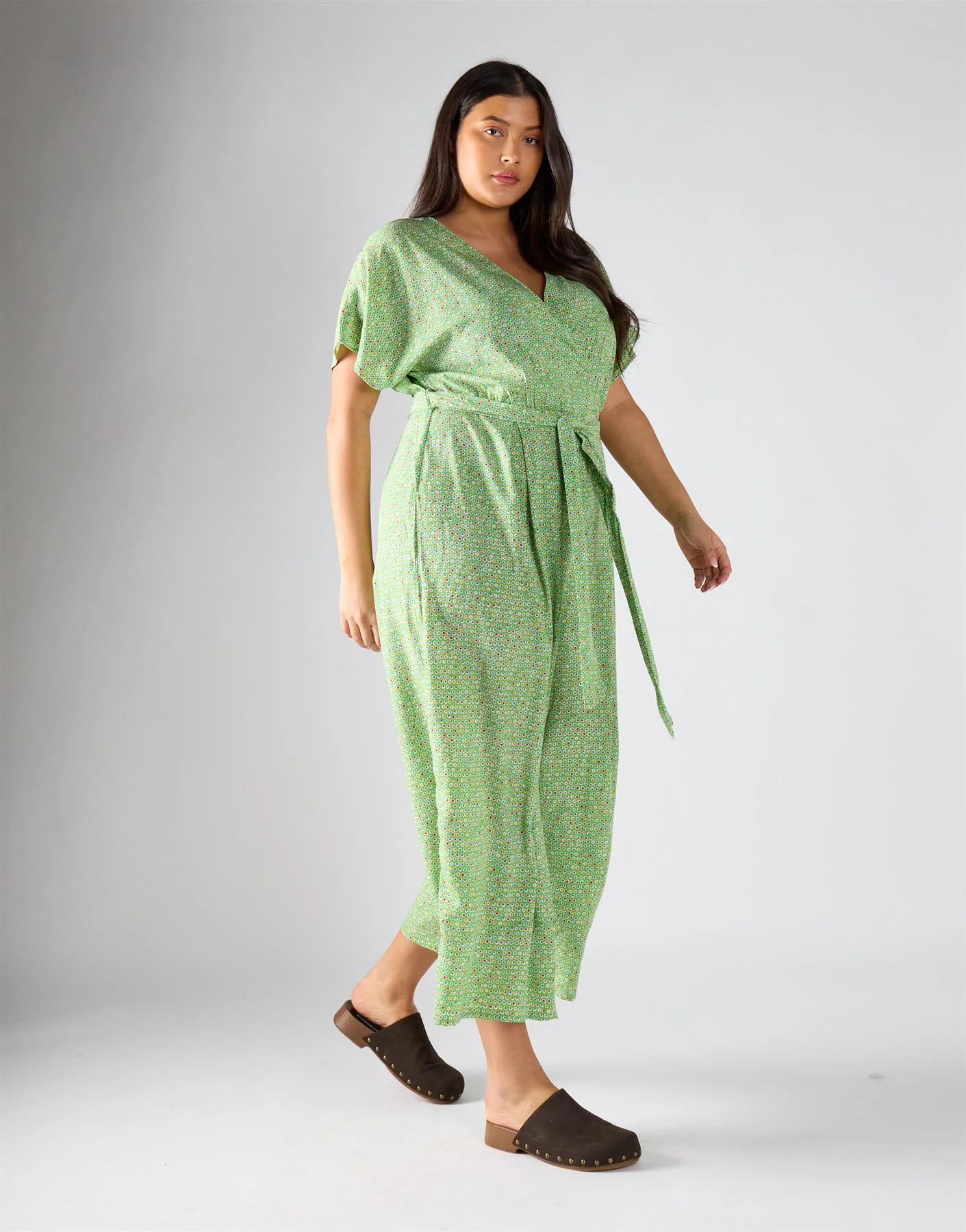 Glamorous Curve Green Multi Dot Jumpsuit