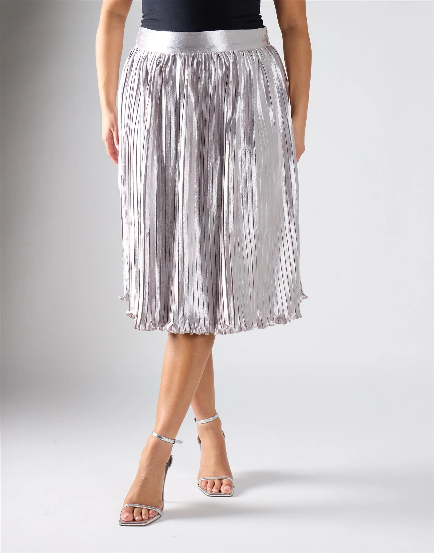 Glamorous Curve Light Silver Pleated Midi Skirt - Image 2