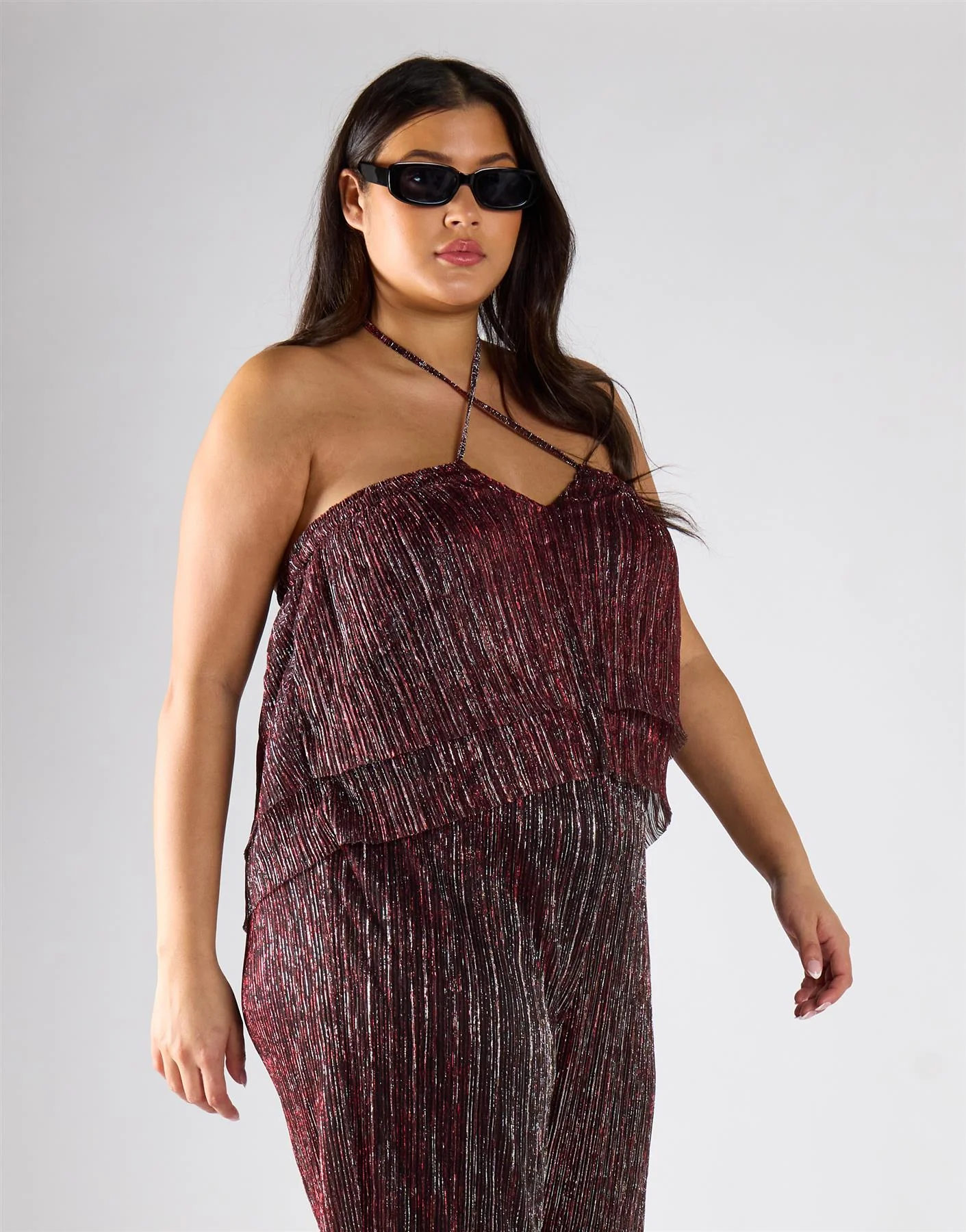 Glamorous Curve Metallic Red Strap Neck Jumpsuit - Image 2