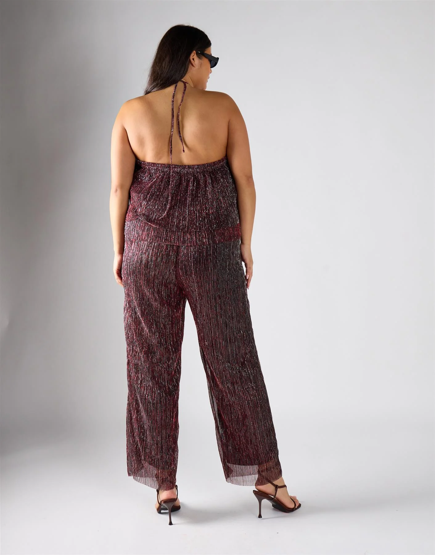 Glamorous Curve Metallic Red Strap Neck Jumpsuit - Image 4