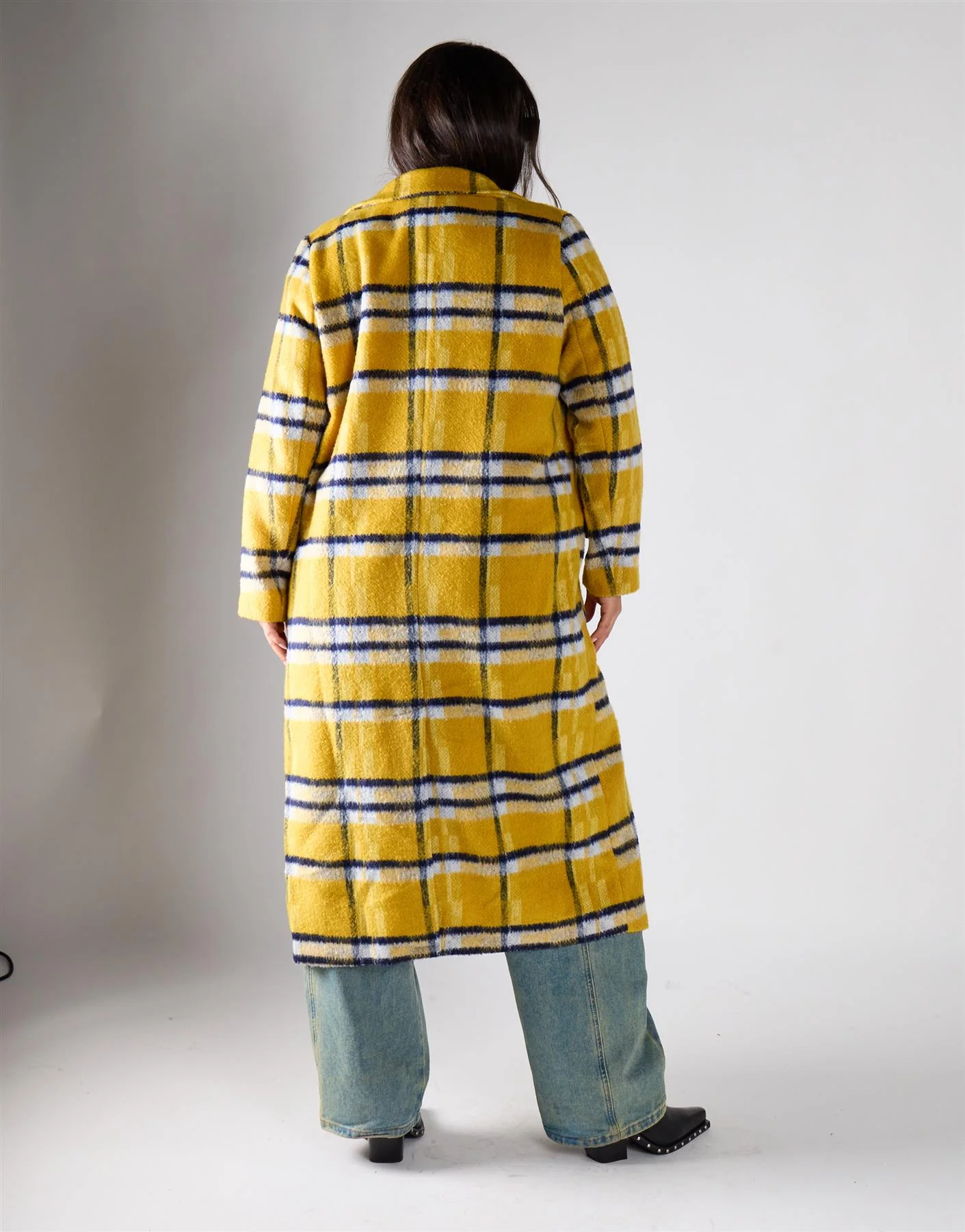 Glamorous Curve Yellow Check Open-Front Coat - Image 4