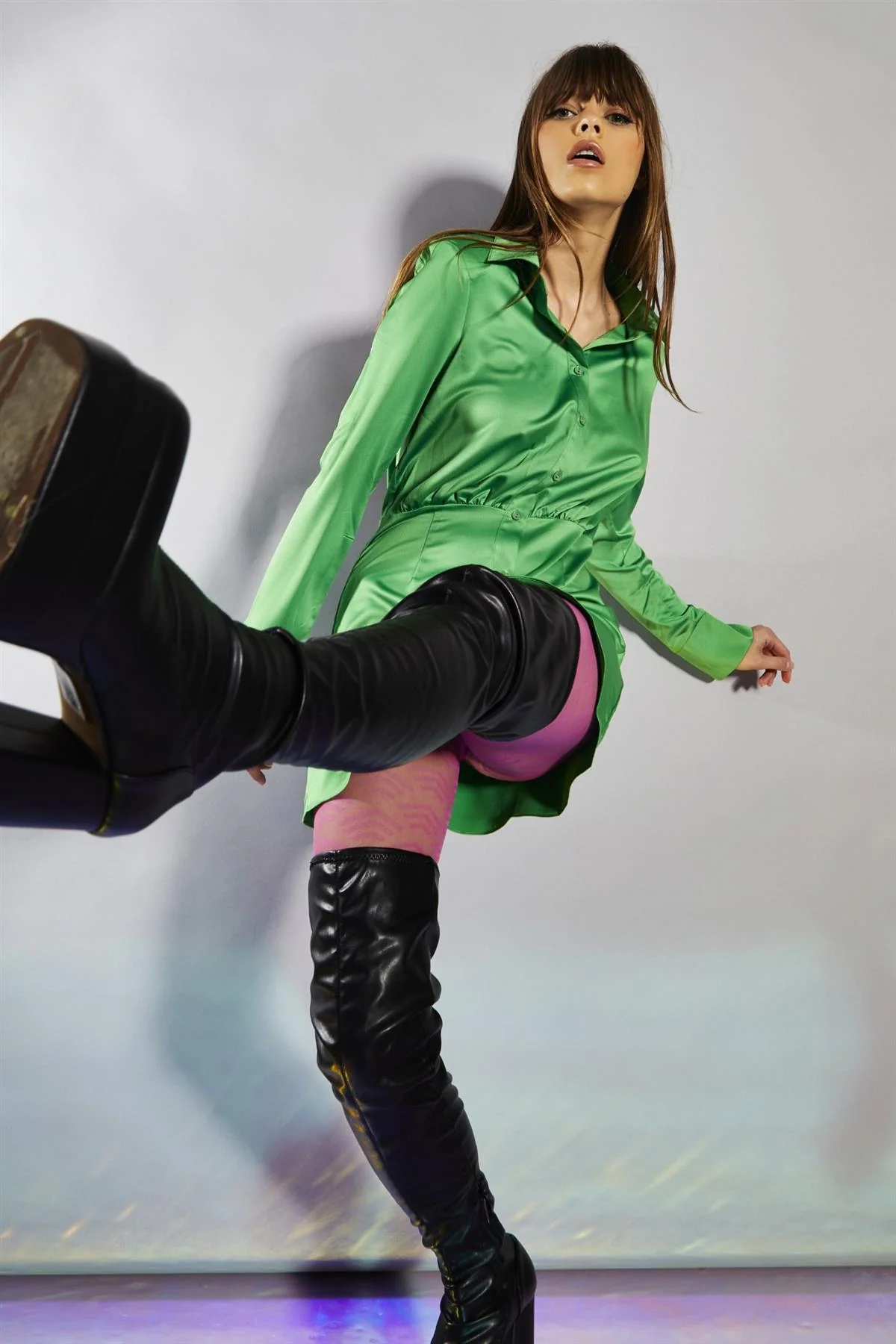 Green Fitted-Waist Shirt-Dress - Image 4