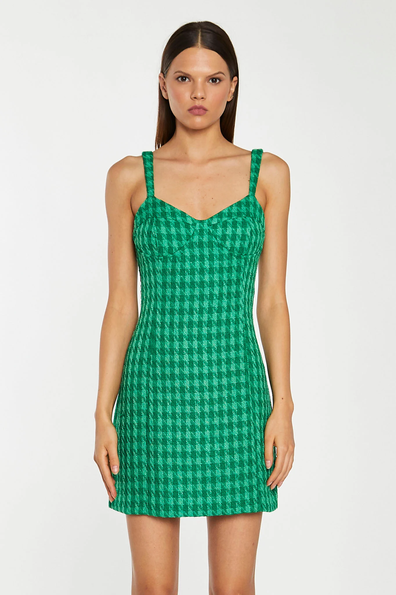 Green Tonal Houndstooth Tailored Mini-Dress - Image 4