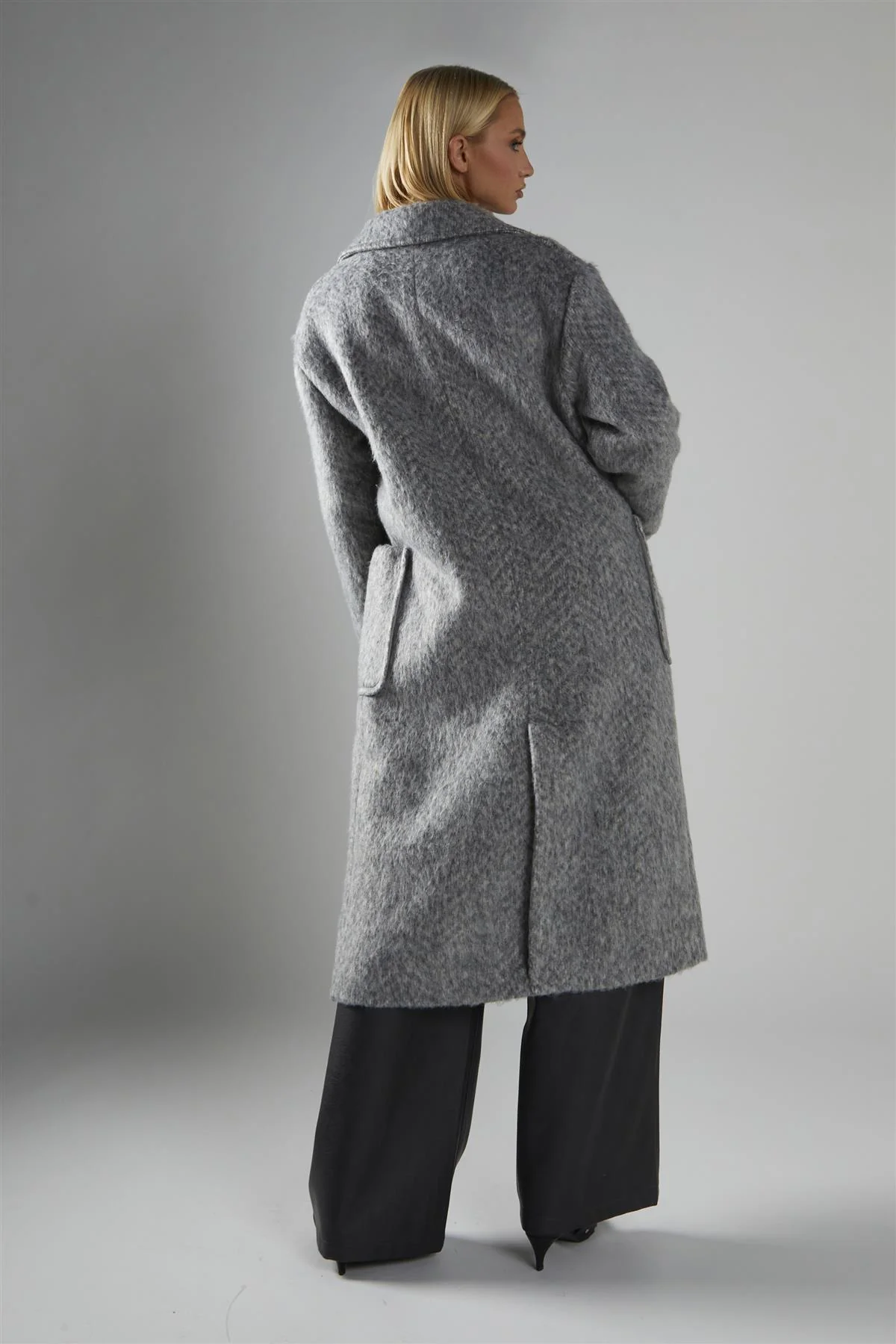 Grey Collared Midi Coat - Image 4