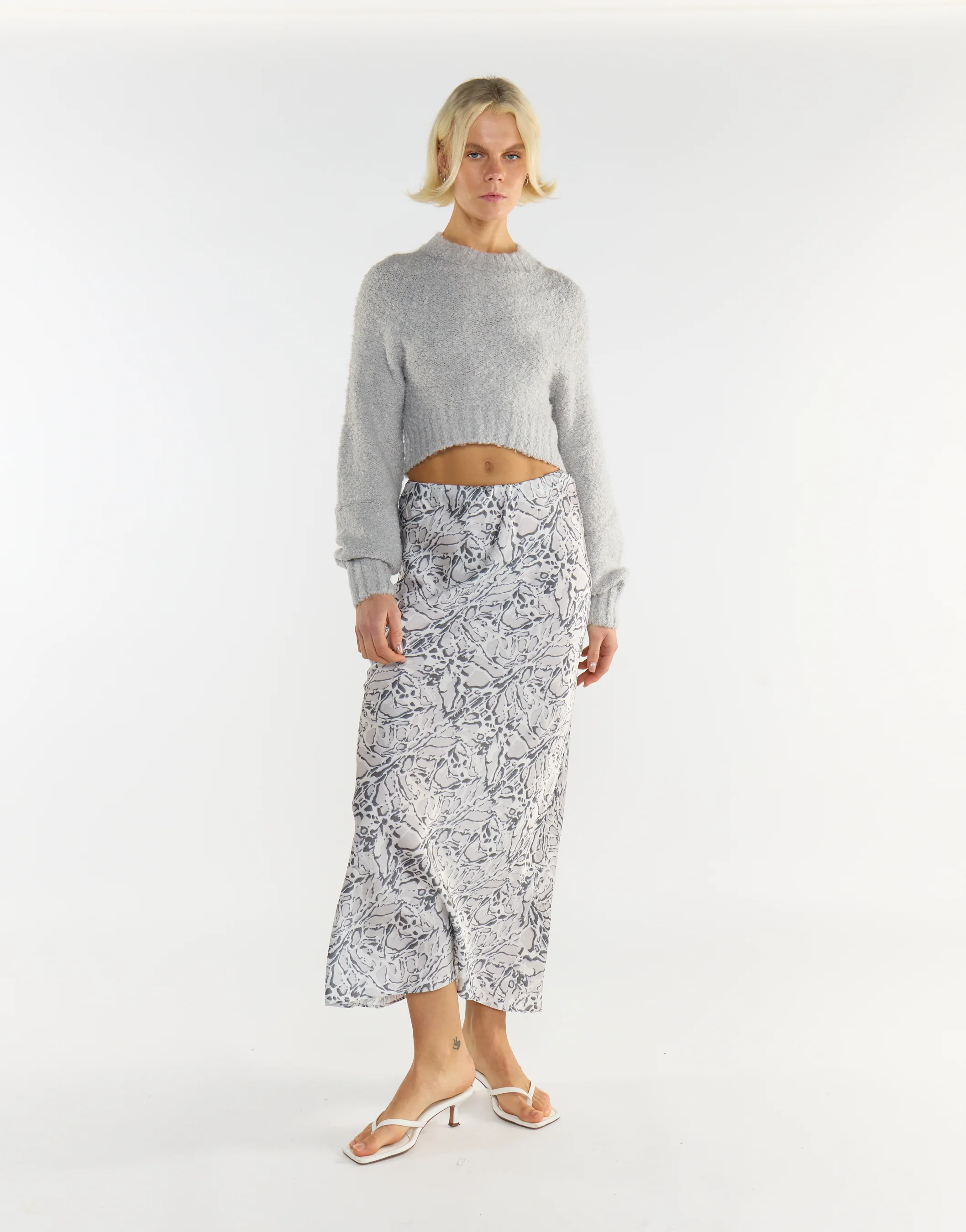 Grey-Marl Crew-Neck Crop-Jumper