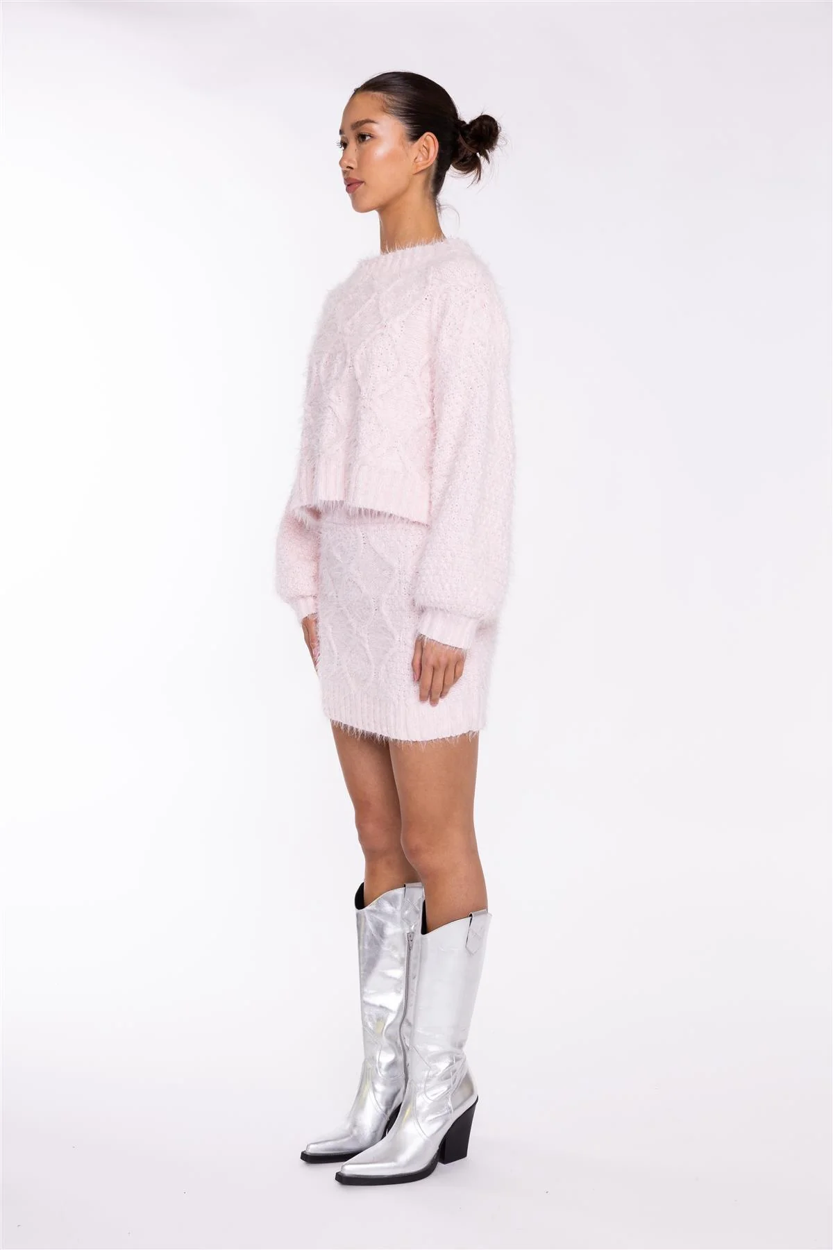 Icy-Pink Cable-Knit Mini-Skirt - Image 4