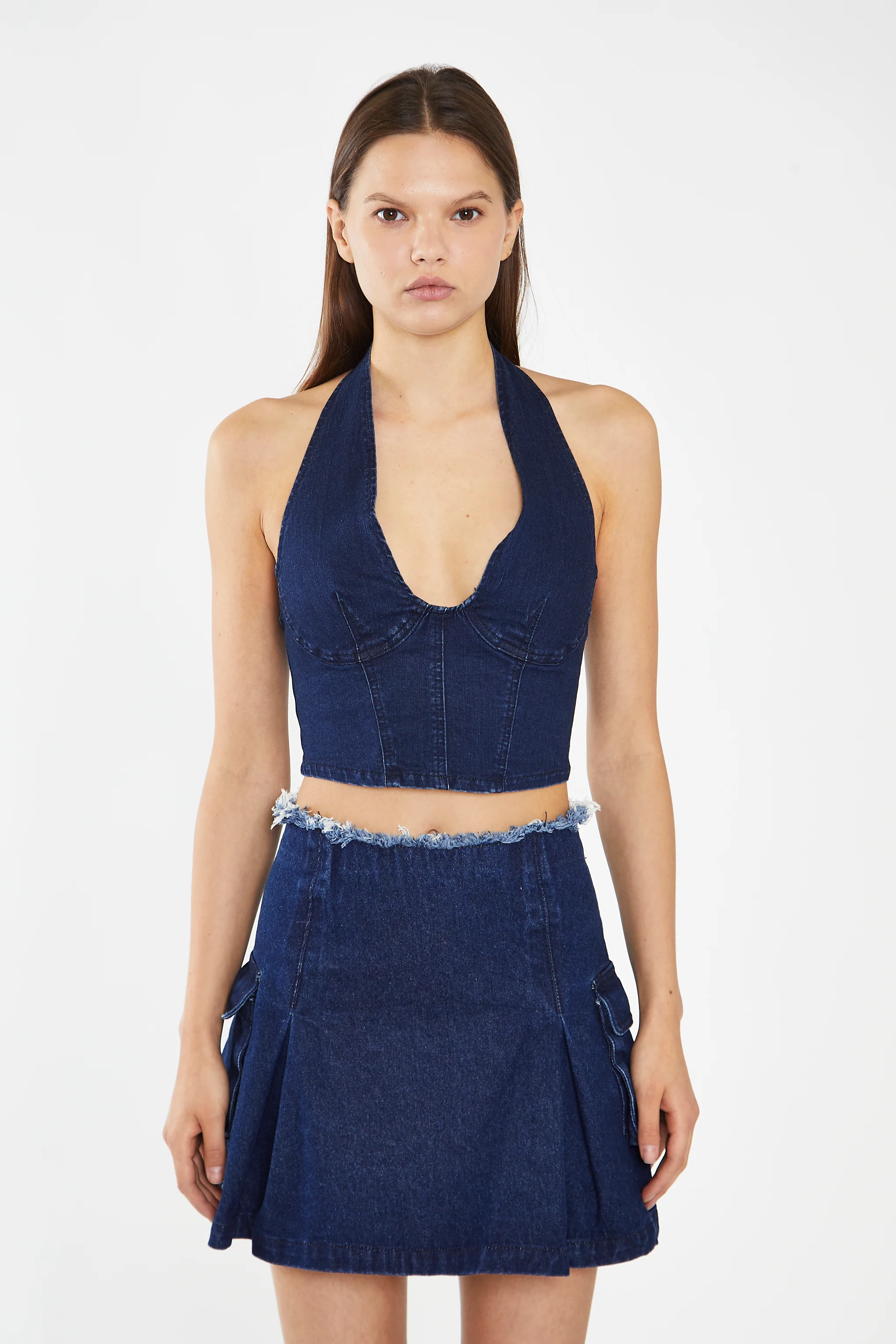 Indigo-Blue Denim Cargo Mini-Skirt - Image 3