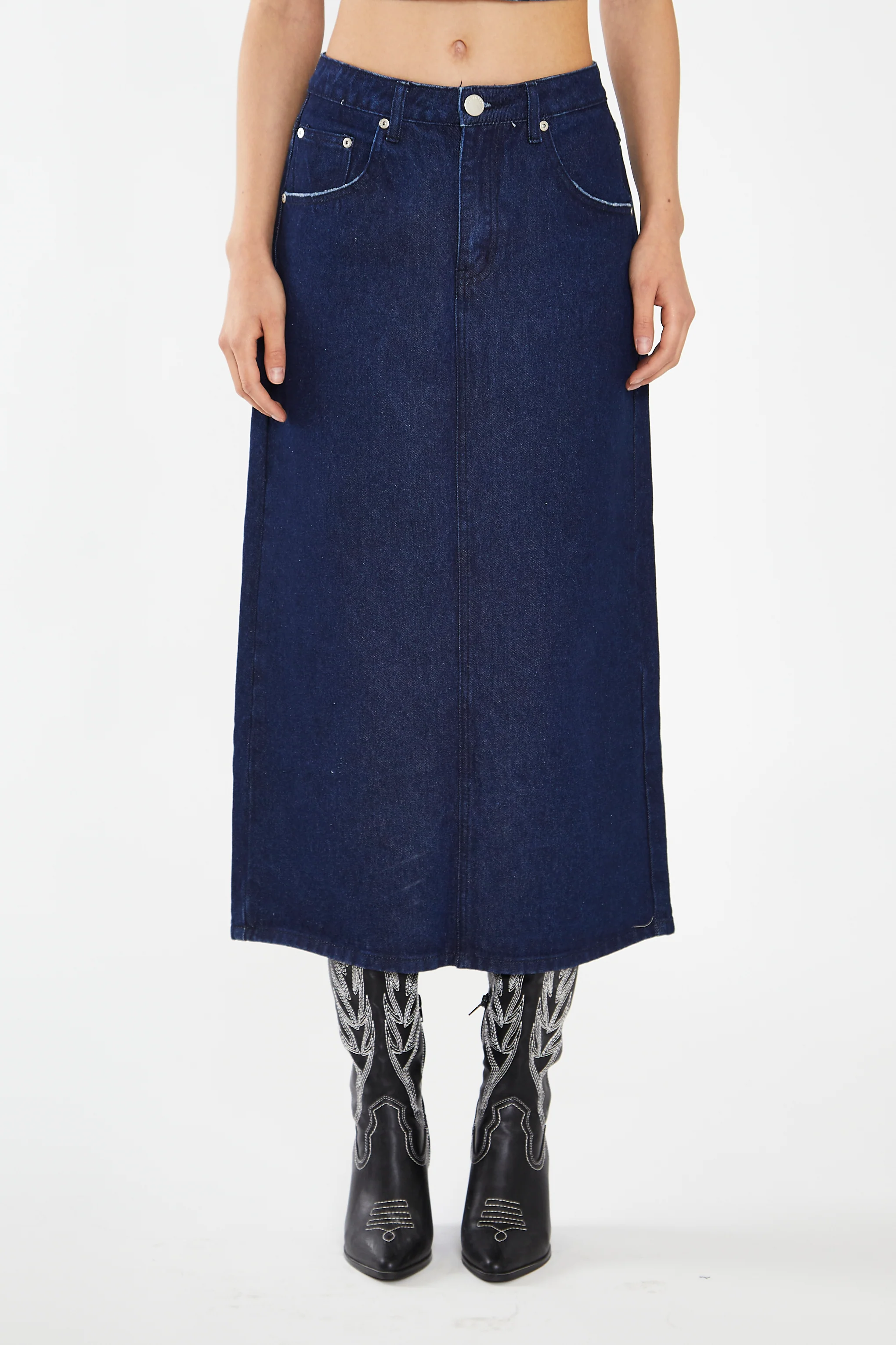 Indigo-Blue Front Split Denim Maxi-Skirt - Image 3