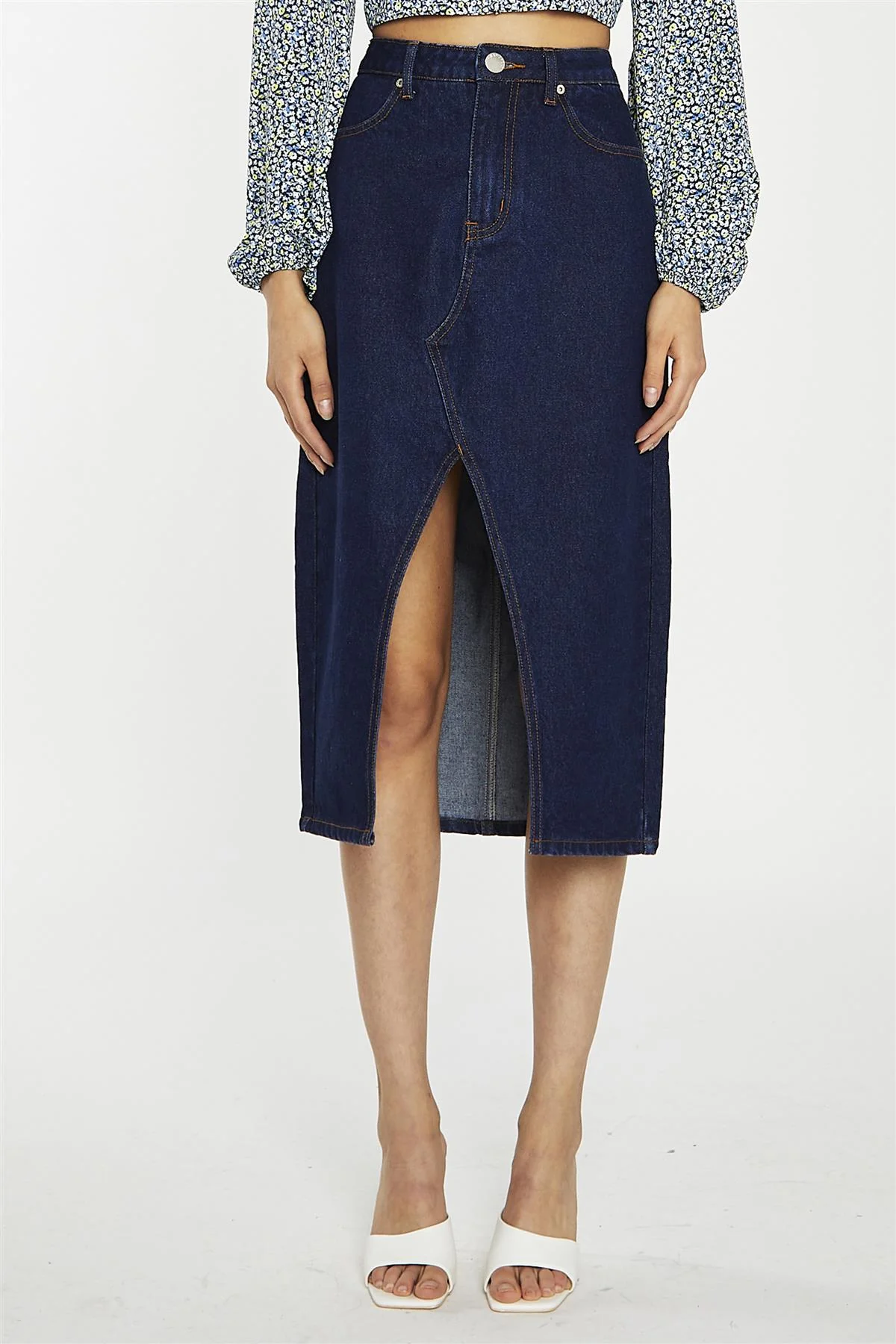 Indigo-Wash Denim Midi-Skirt - Image 3