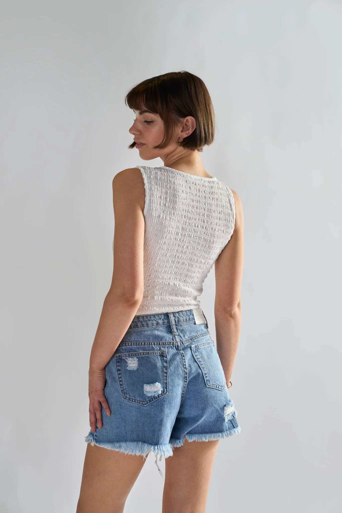 Glamorous White Textured V- Neck Bodysuit - Image 2