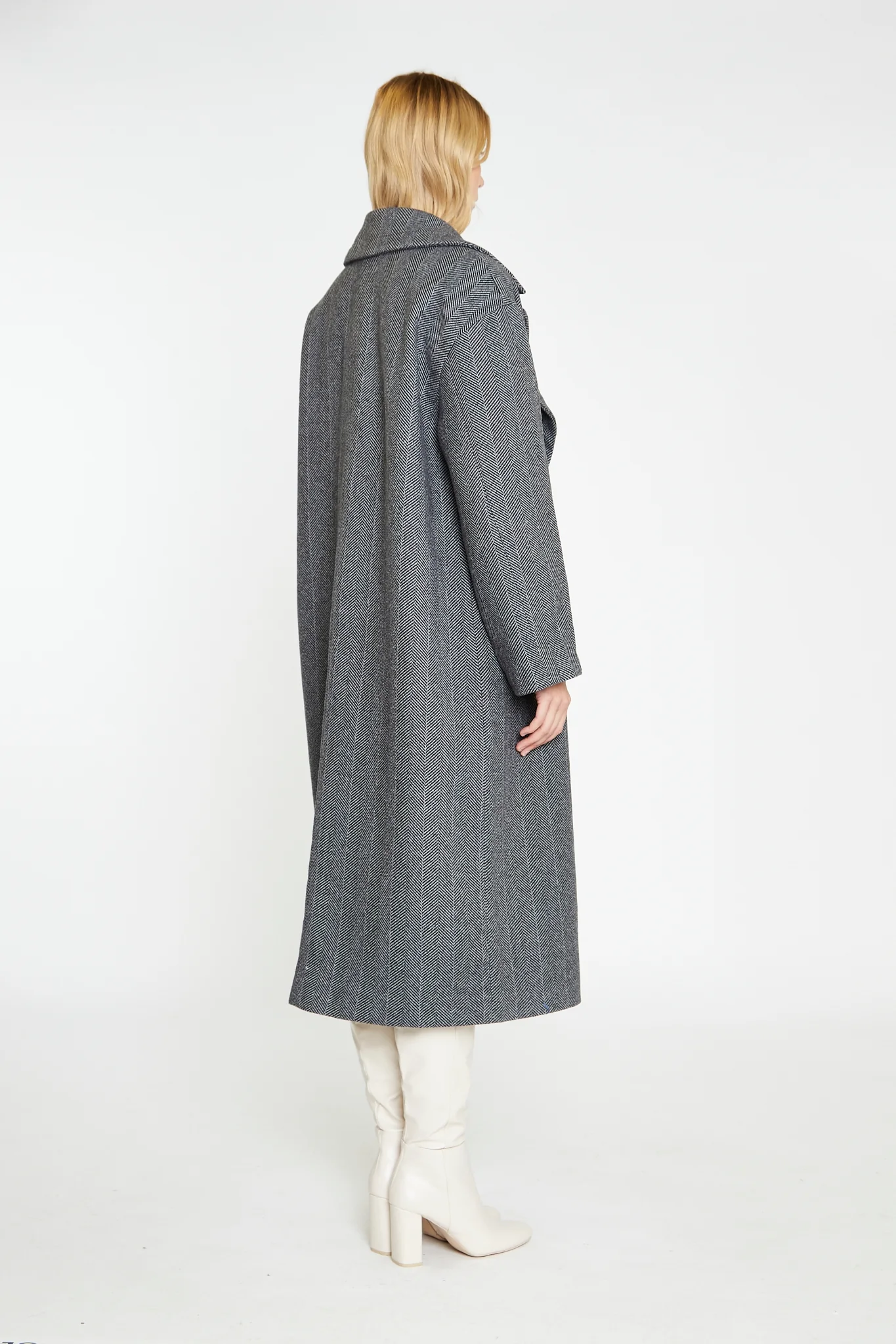 Charcoal-Chevron Oversized Double-Breasted Maxi-Coat - Image 4