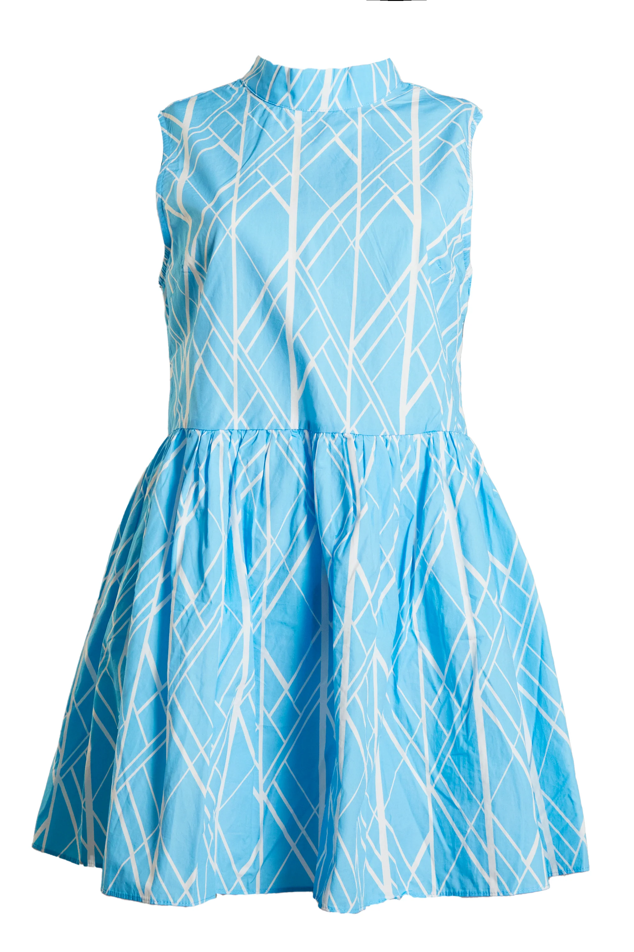 Glamorous Blue Geo Abstract High Neck Skater Dress - Image 5