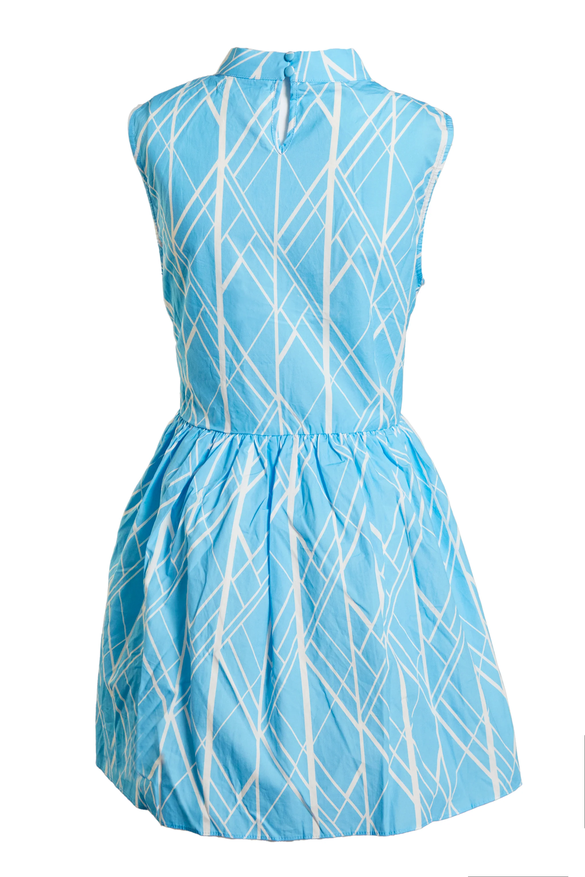 Glamorous Blue Geo Abstract High Neck Skater Dress - Image 6