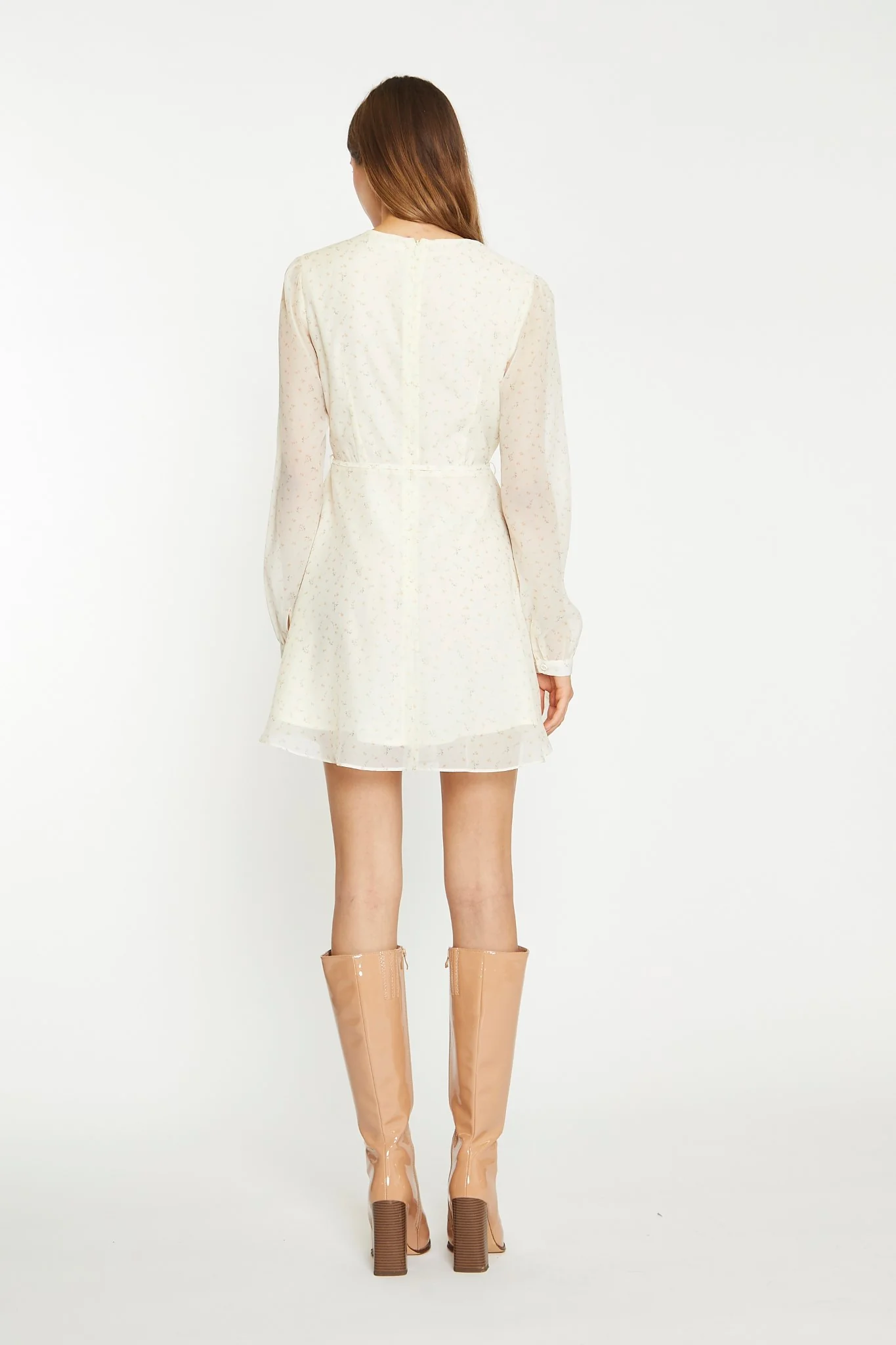 Cream Peach Ditsy Organza Mini-Dress - Image 2