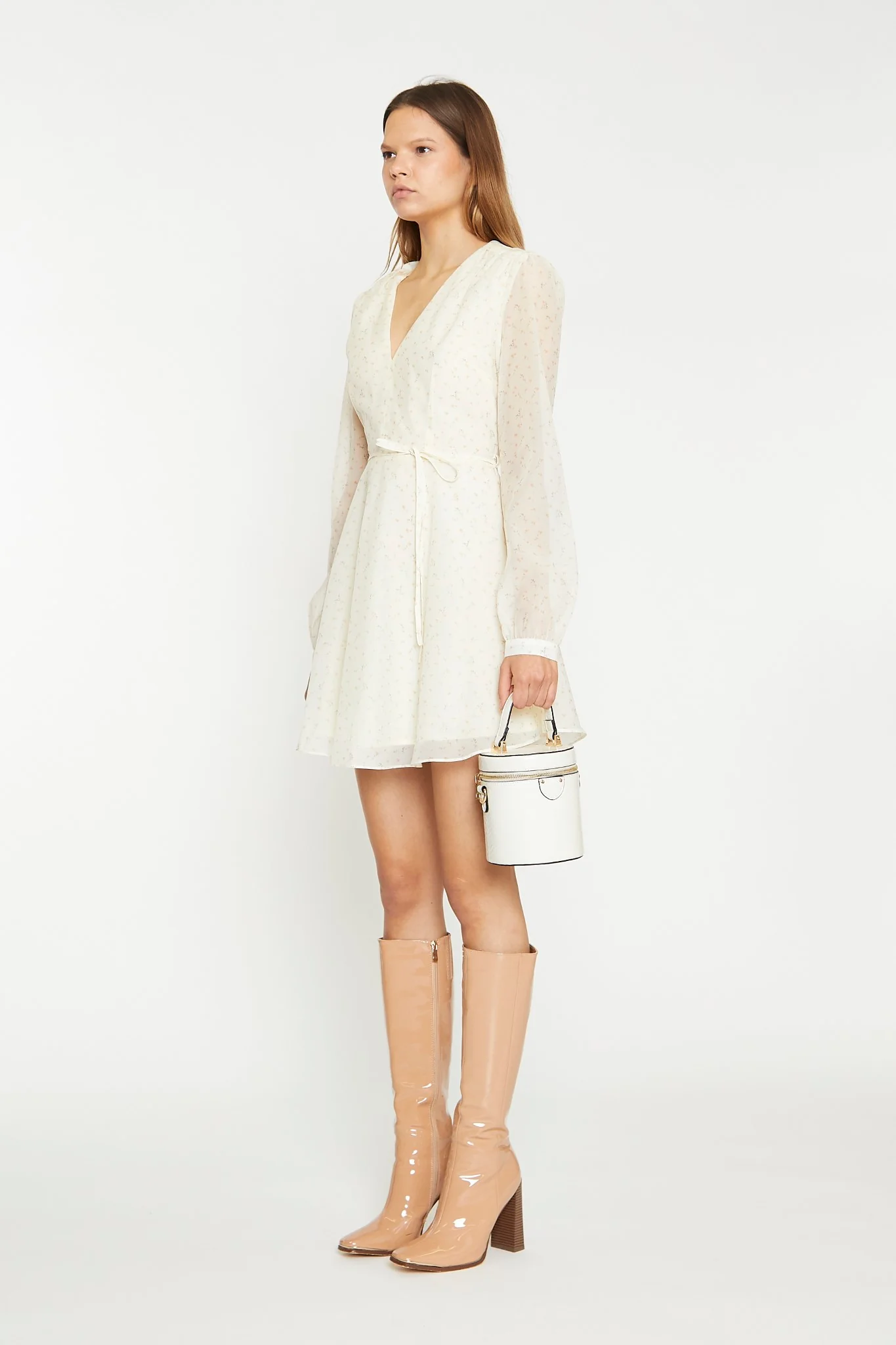 Cream Peach Ditsy Organza Mini-Dress - Image 3