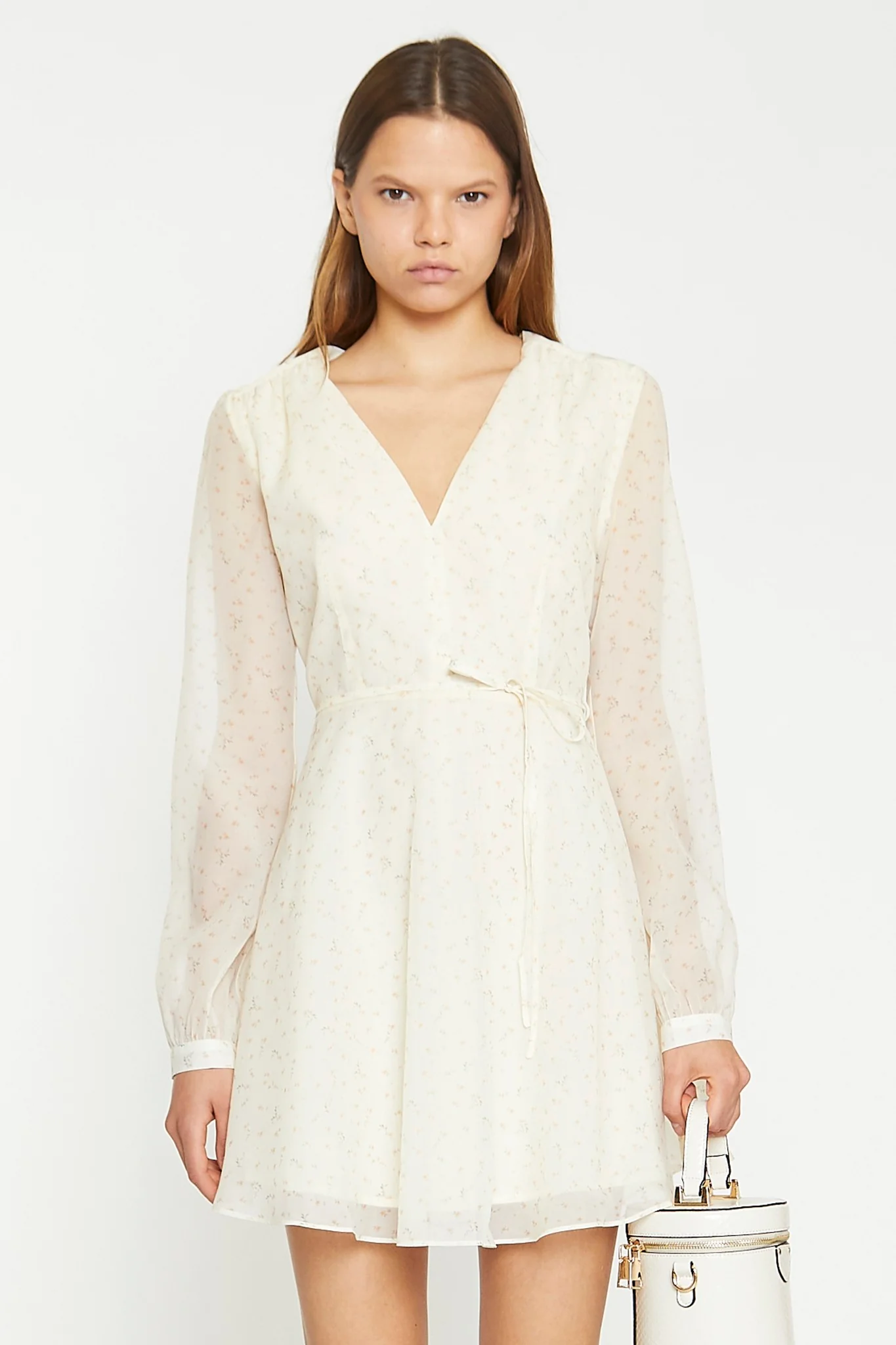 Cream Peach Ditsy Organza Mini-Dress - Image 5