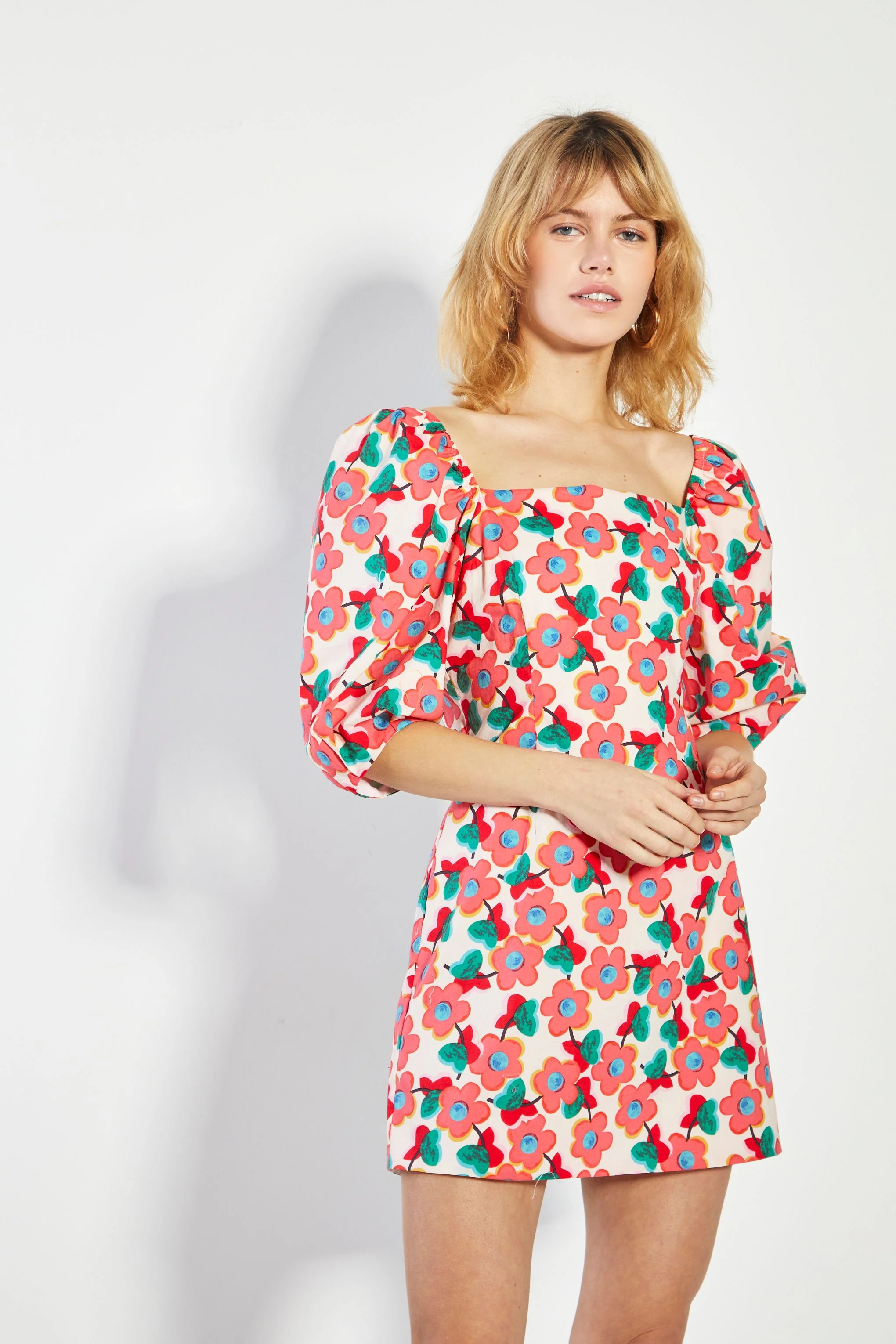 Glamorous Pink Floral Puff Shoulder Mini Dress - Image 4
