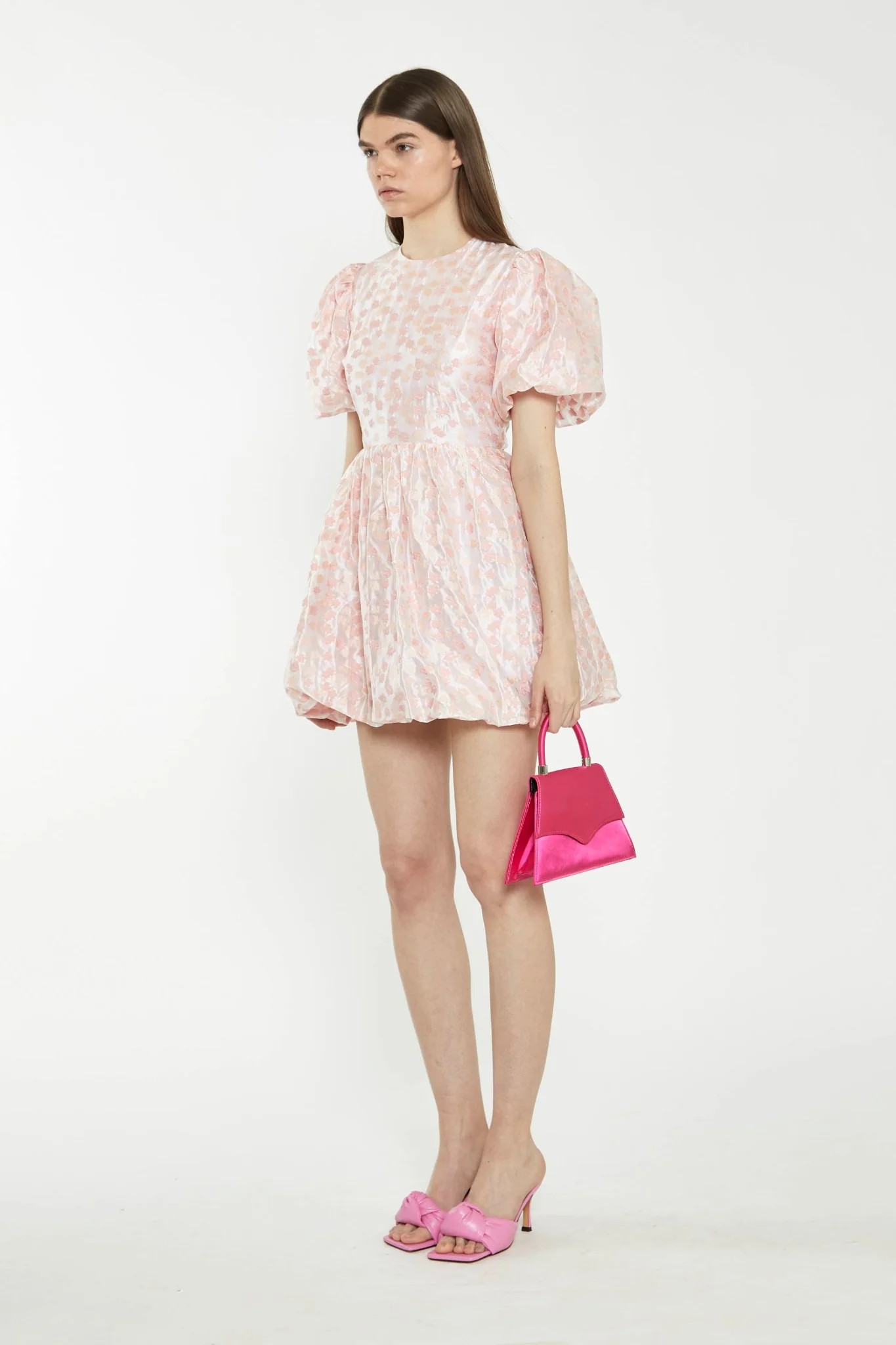 Pink Flower Organza Mini Dress - Image 3