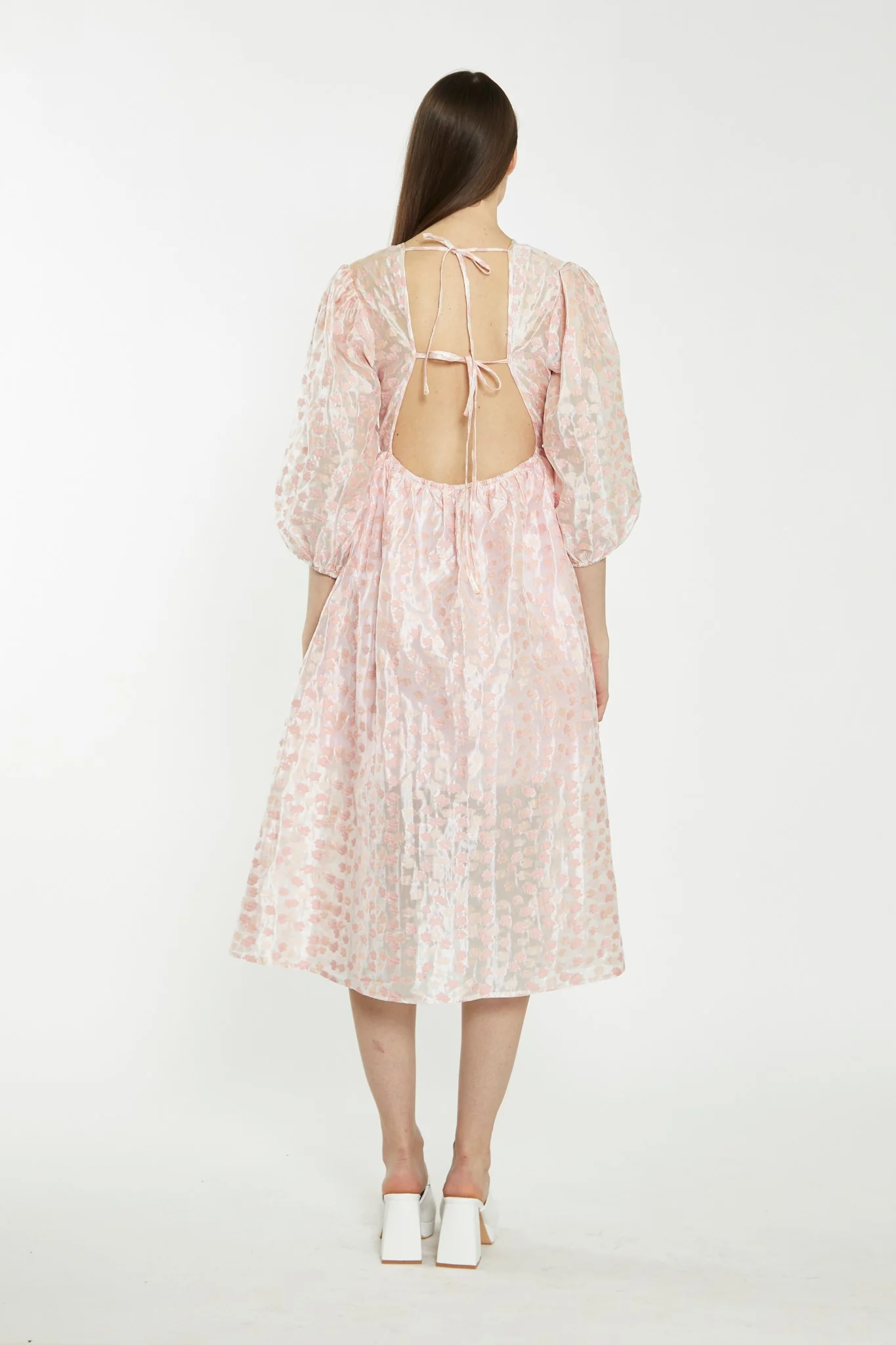 Pink Flower Organza Midi Dress - Image 2