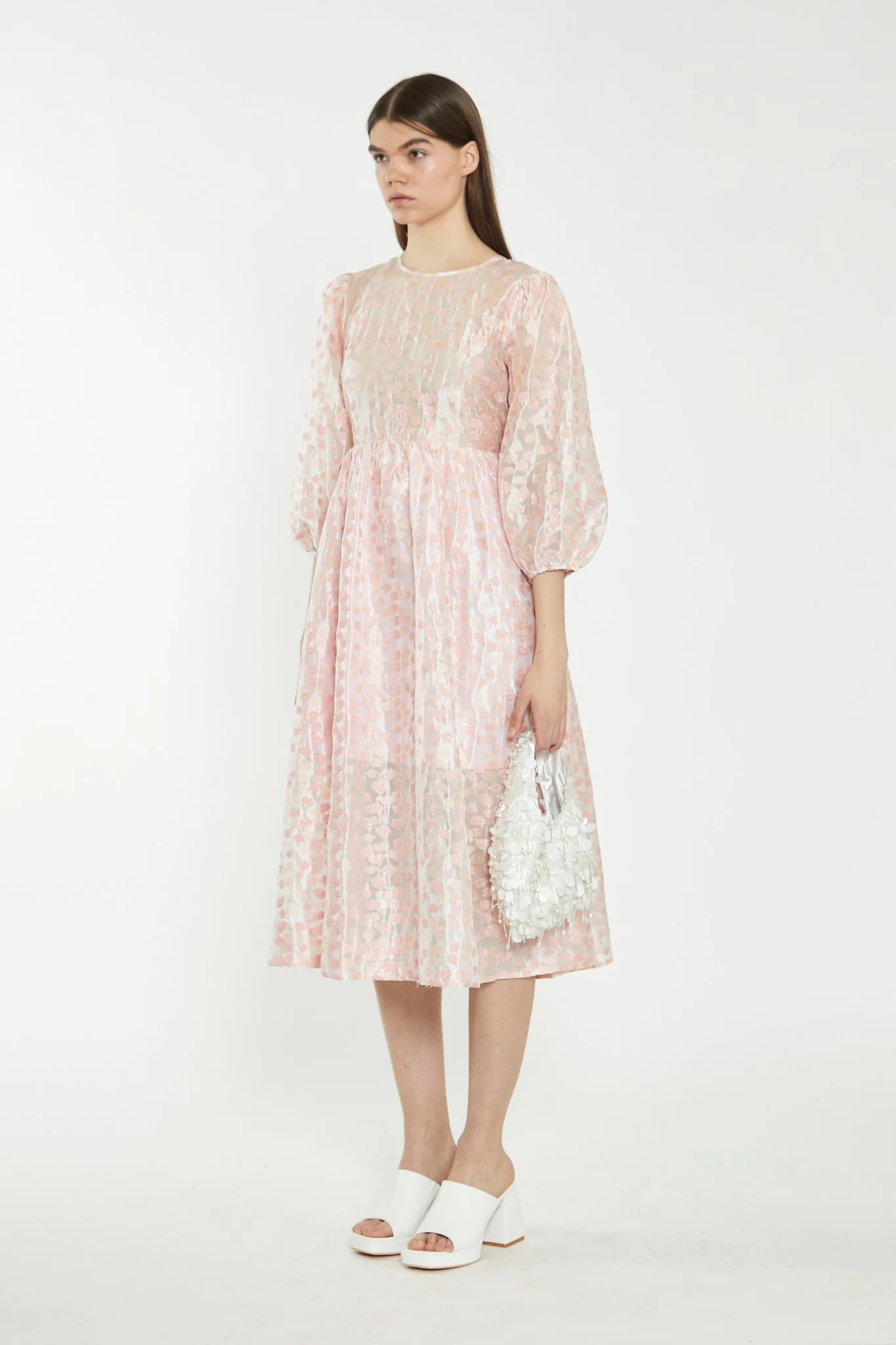 Pink Flower Organza Midi Dress - Image 3