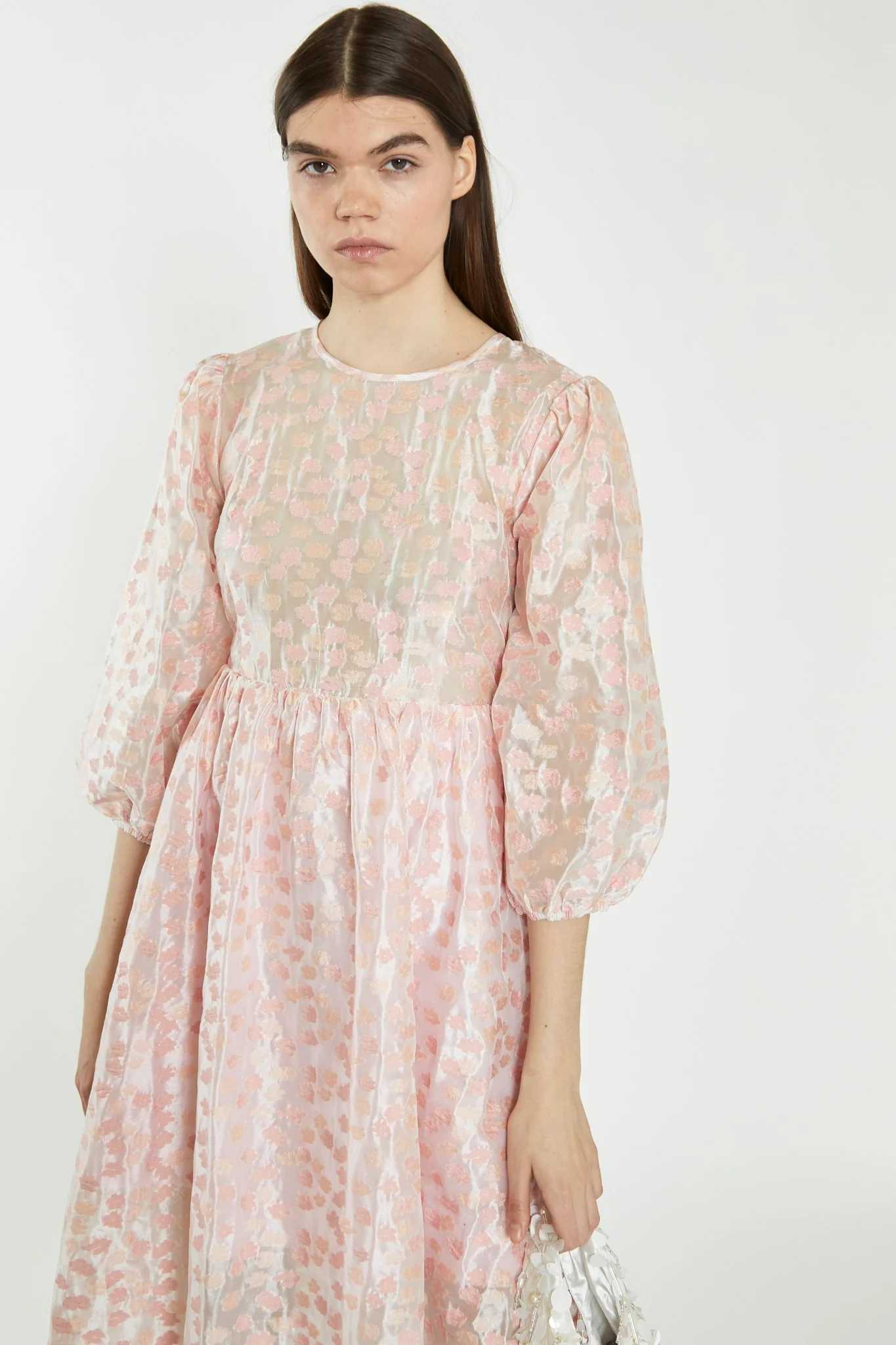 Pink Flower Organza Midi Dress - Image 4