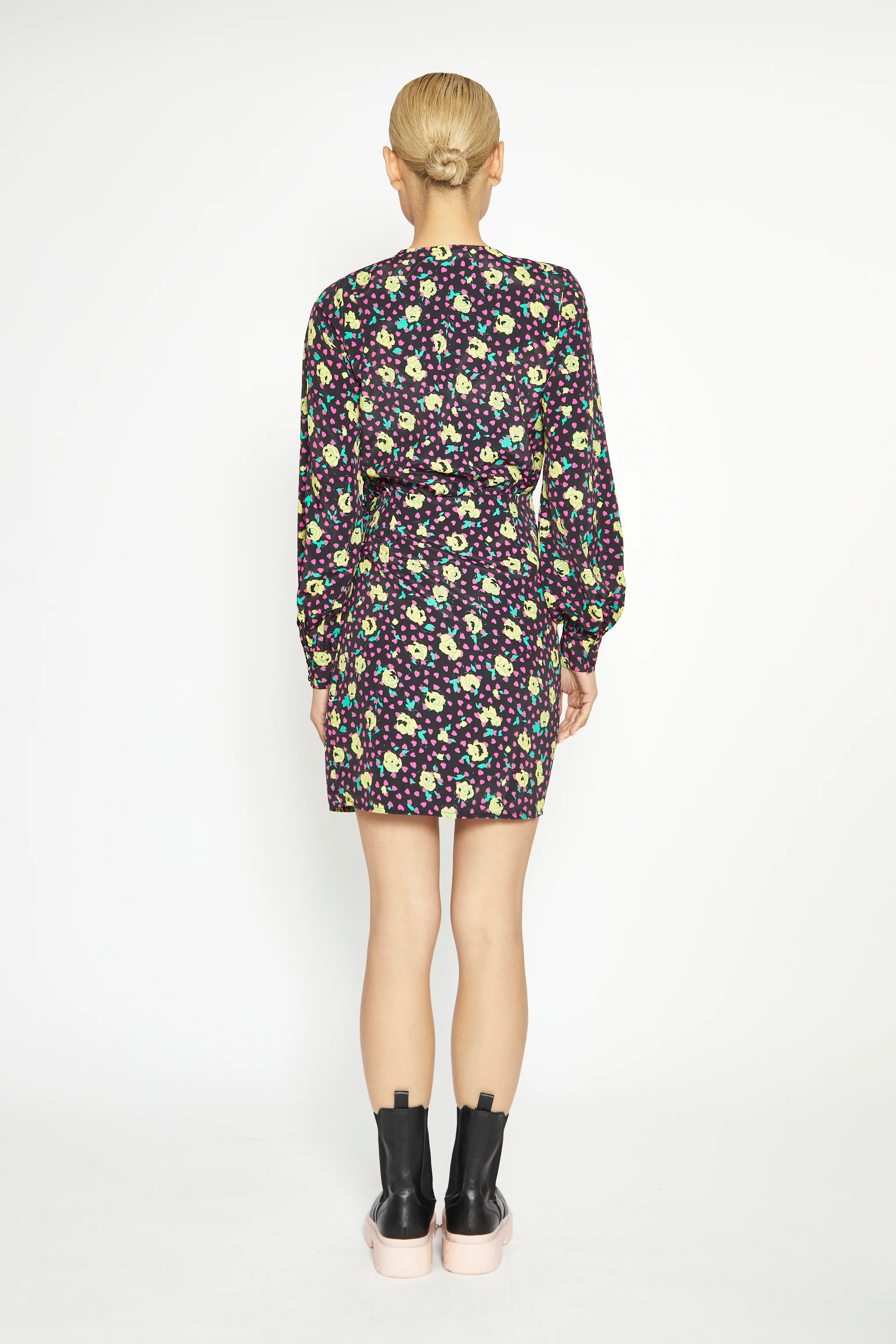 Glamorous Black Multi Rose Mini Wrap Dress - Image 4