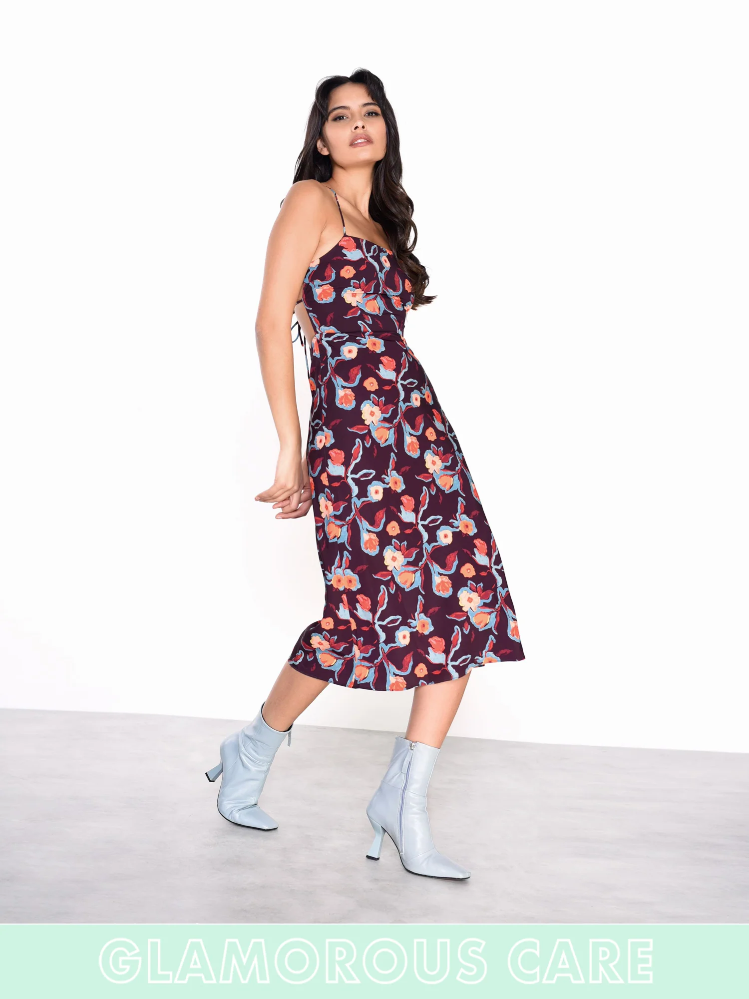 Glamorous Care Plum Abstract Floral strappy Tie Back Midi Dress - Image 4