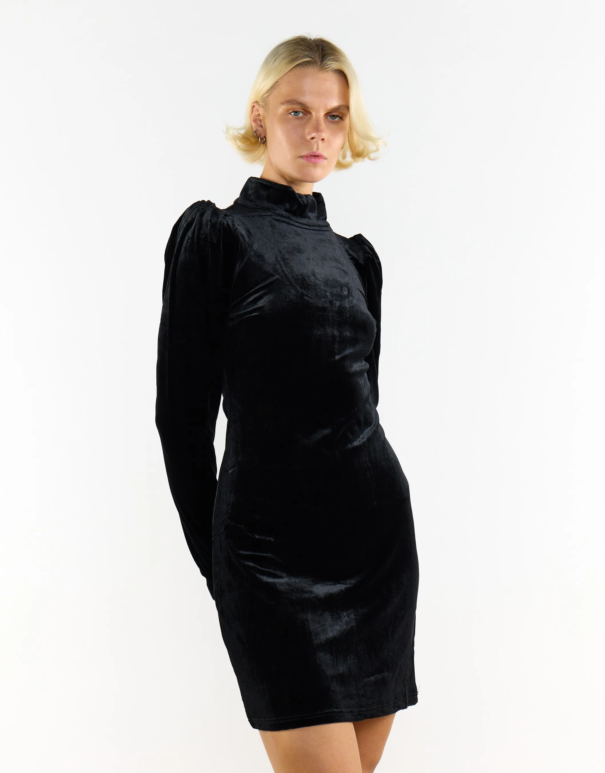 Glamorous Black Velvet Puff Shoulder Long Sleeve Mini Dress - Image 4