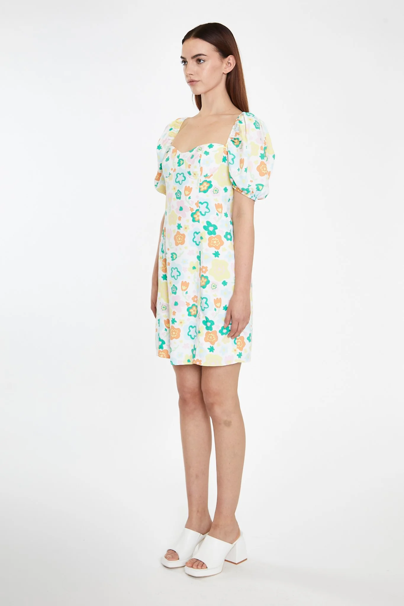 Retro Spring-Floral Bust Detail Mini-Dress - Image 3